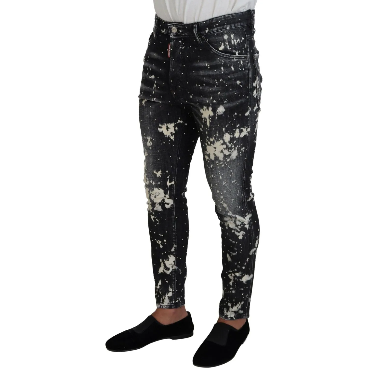 Dsquared² Gray Wash White Splash Print Skinny Denim Jeans