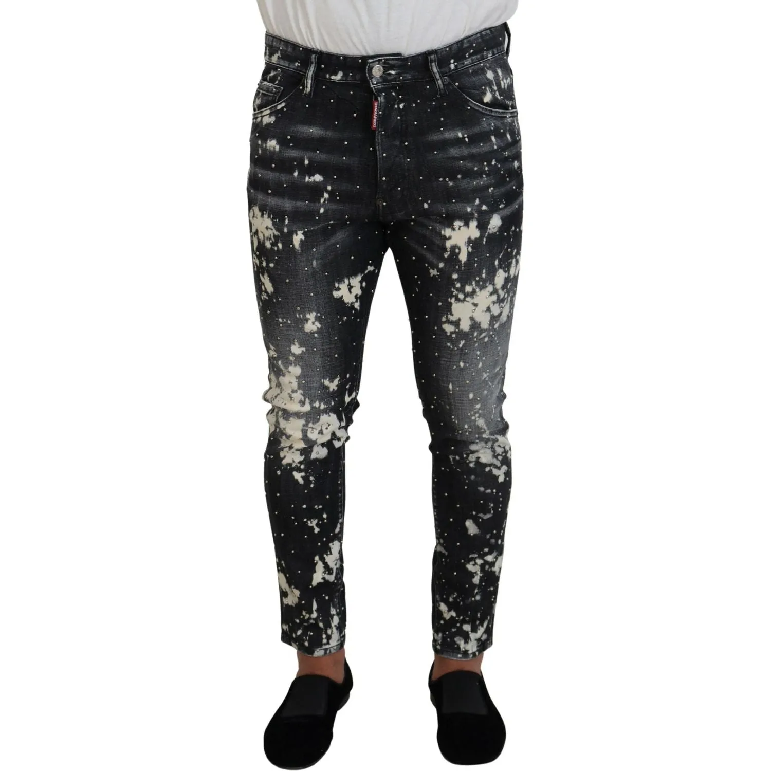 Dsquared² Gray Wash White Splash Print Skinny Denim Jeans