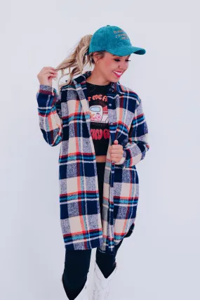 Duluth Plaid Duster Shacket - Navy