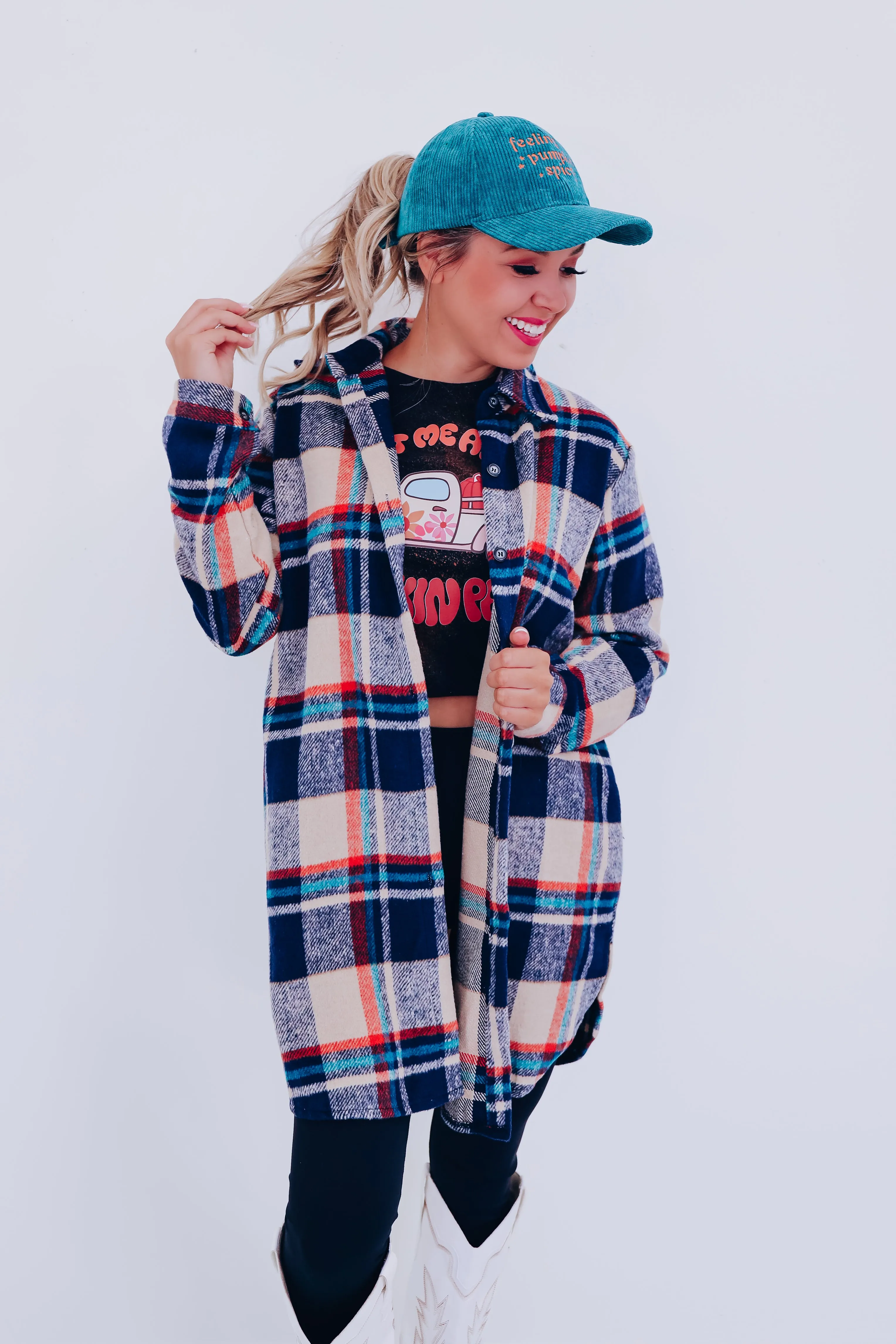 Duluth Plaid Duster Shacket - Navy