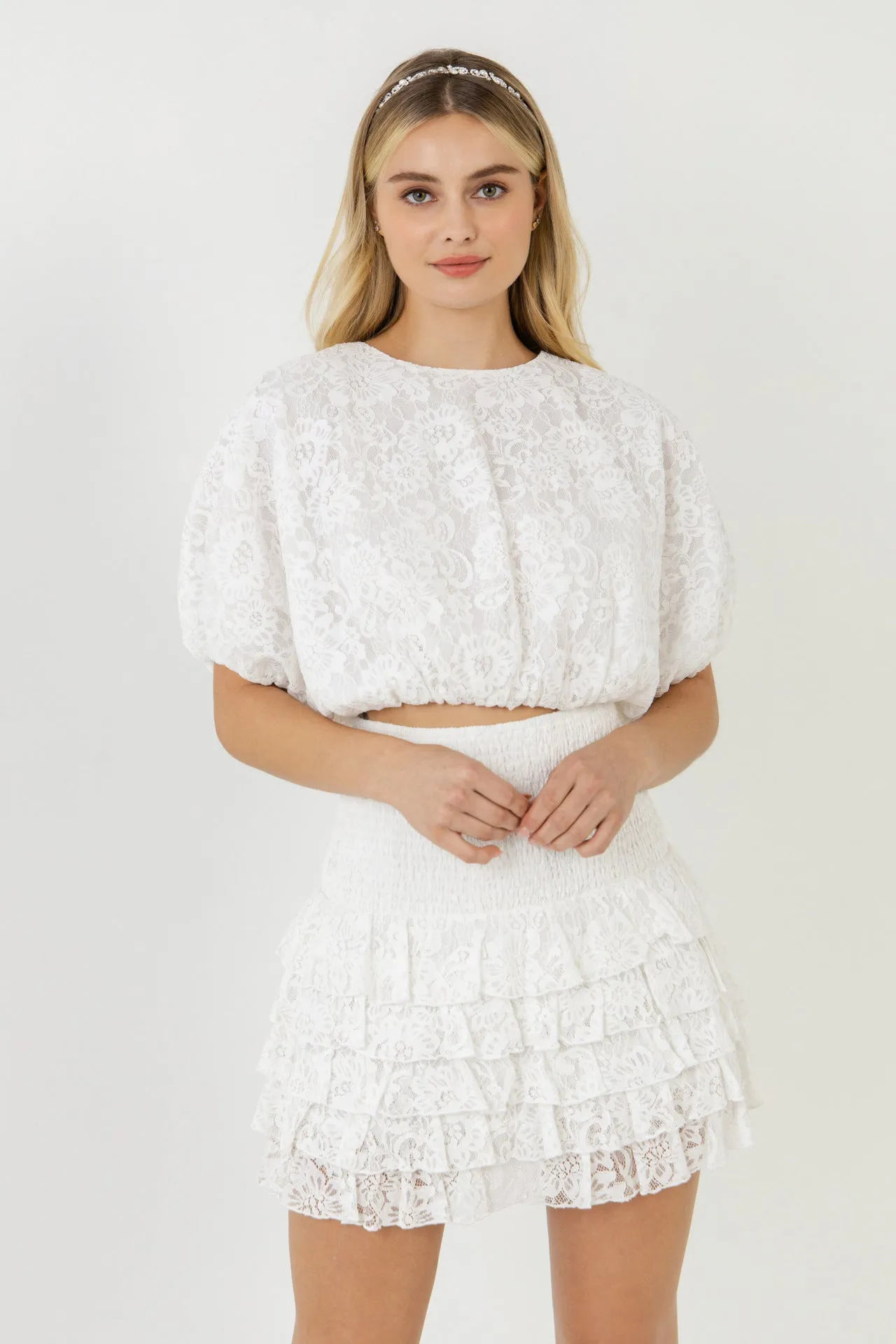 Endless Rose - Ruffled Lace Mini Smocked Skirt