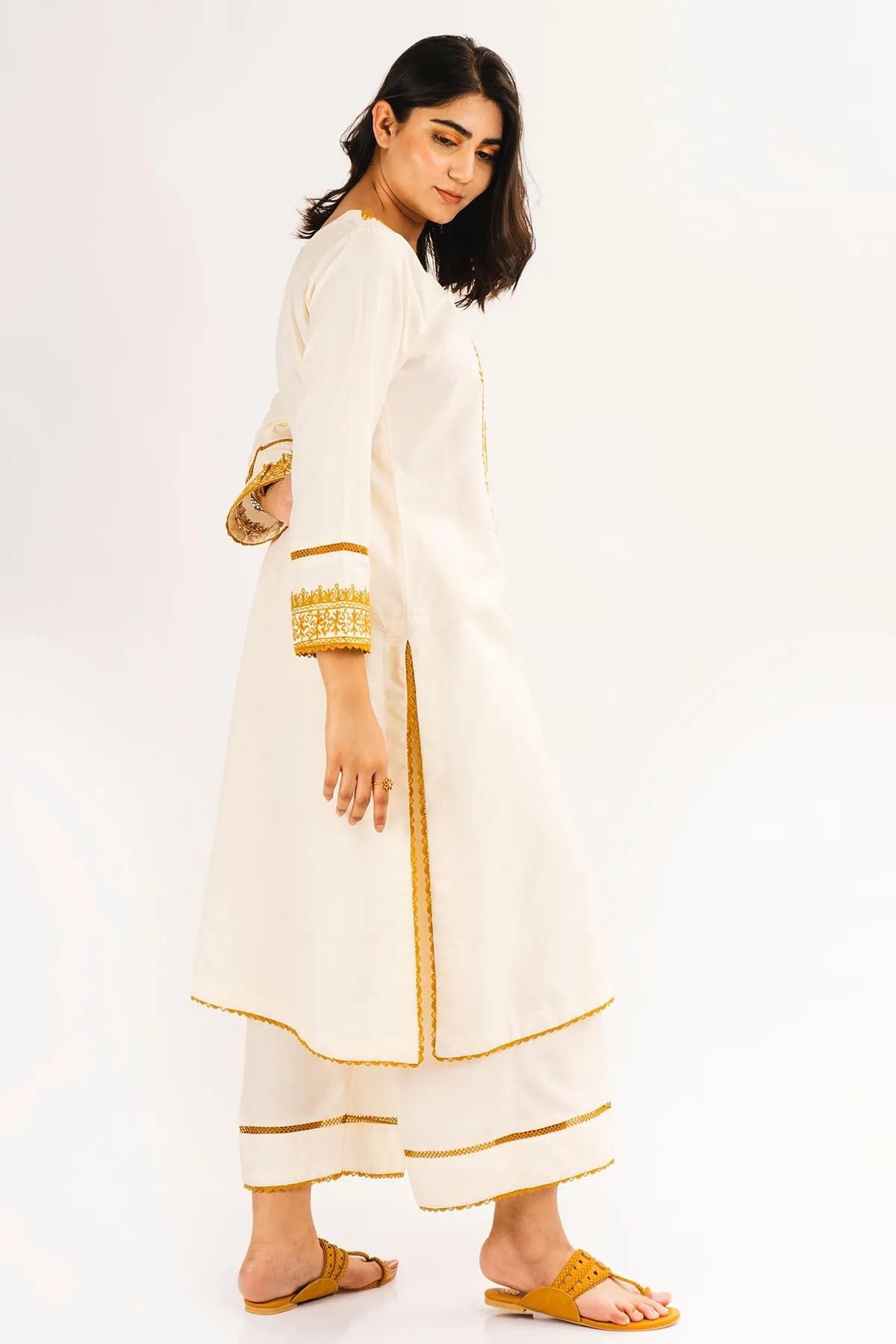 Fahza by Fareeha - Opal - White - Cotton Silk - 2 Piece