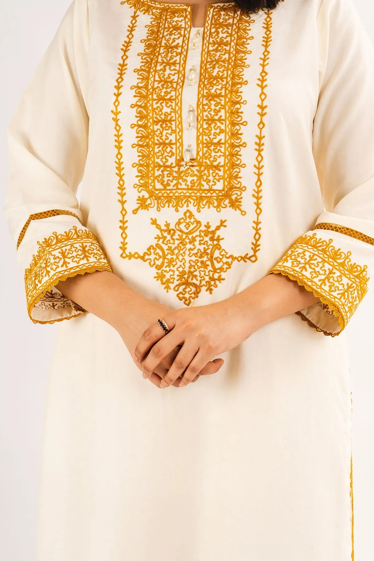 Fahza by Fareeha - Opal - White - Cotton Silk - 2 Piece