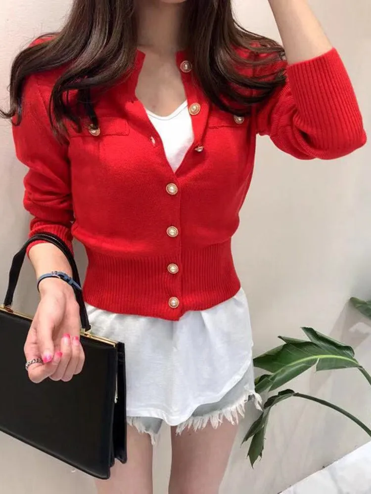 Fashion Women Cardigan Sweater Spring Knitted Long Sleeve Short Coat Casual Single Breasted Korean Slim Chic Ladies Top