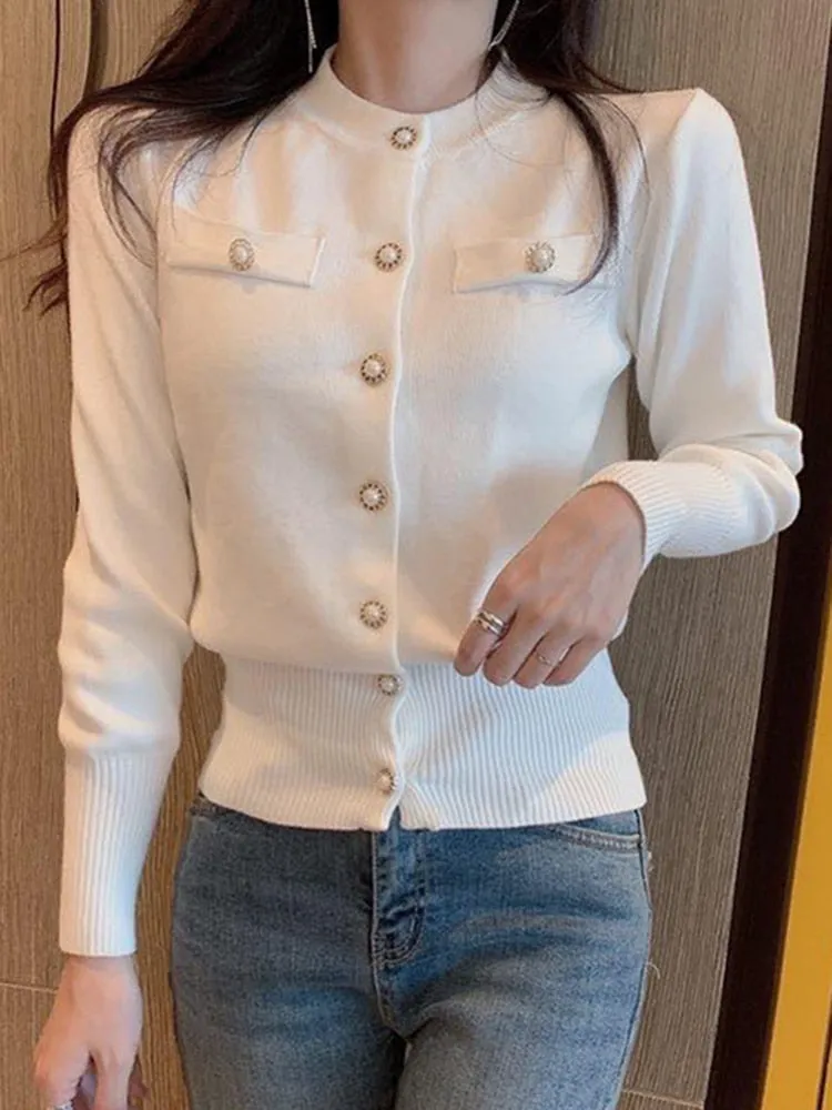 Fashion Women Cardigan Sweater Spring Knitted Long Sleeve Short Coat Casual Single Breasted Korean Slim Chic Ladies Top