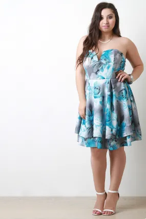 Floral Strapless Sweetheart Fit And Flare Dress