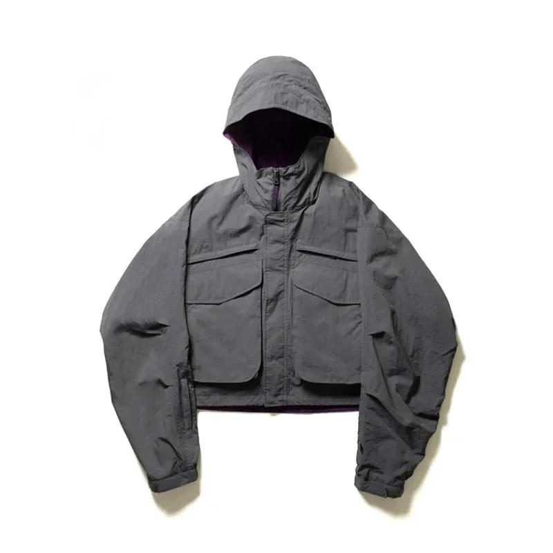 Function Multi Pocket Short Hooded Jacket with Long Sleeves