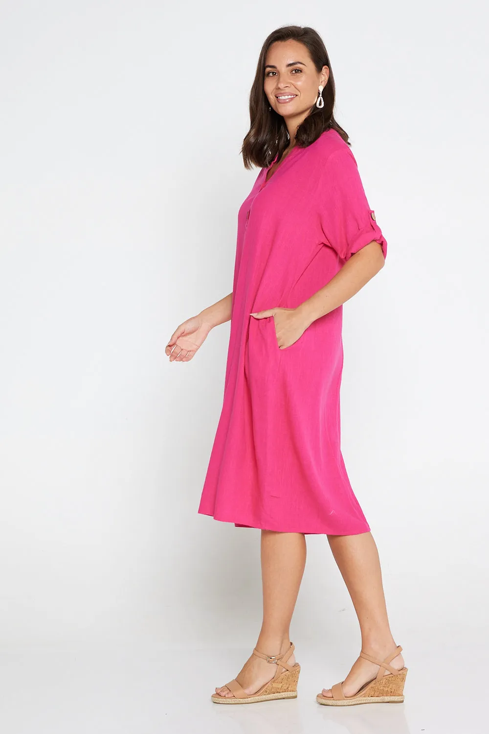 Gigi Cotton Tunic Dress - Hot Pink