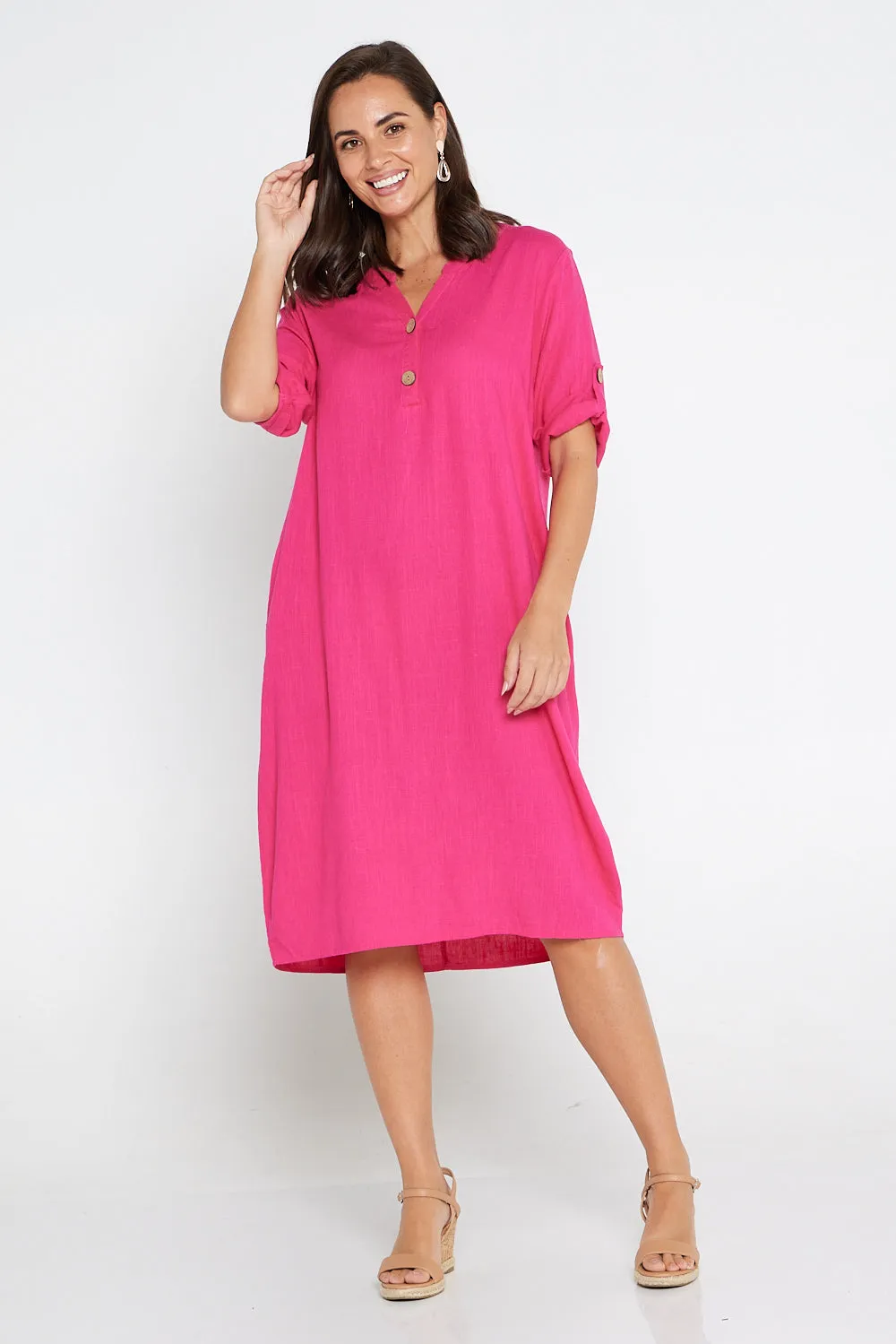 Gigi Cotton Tunic Dress - Hot Pink