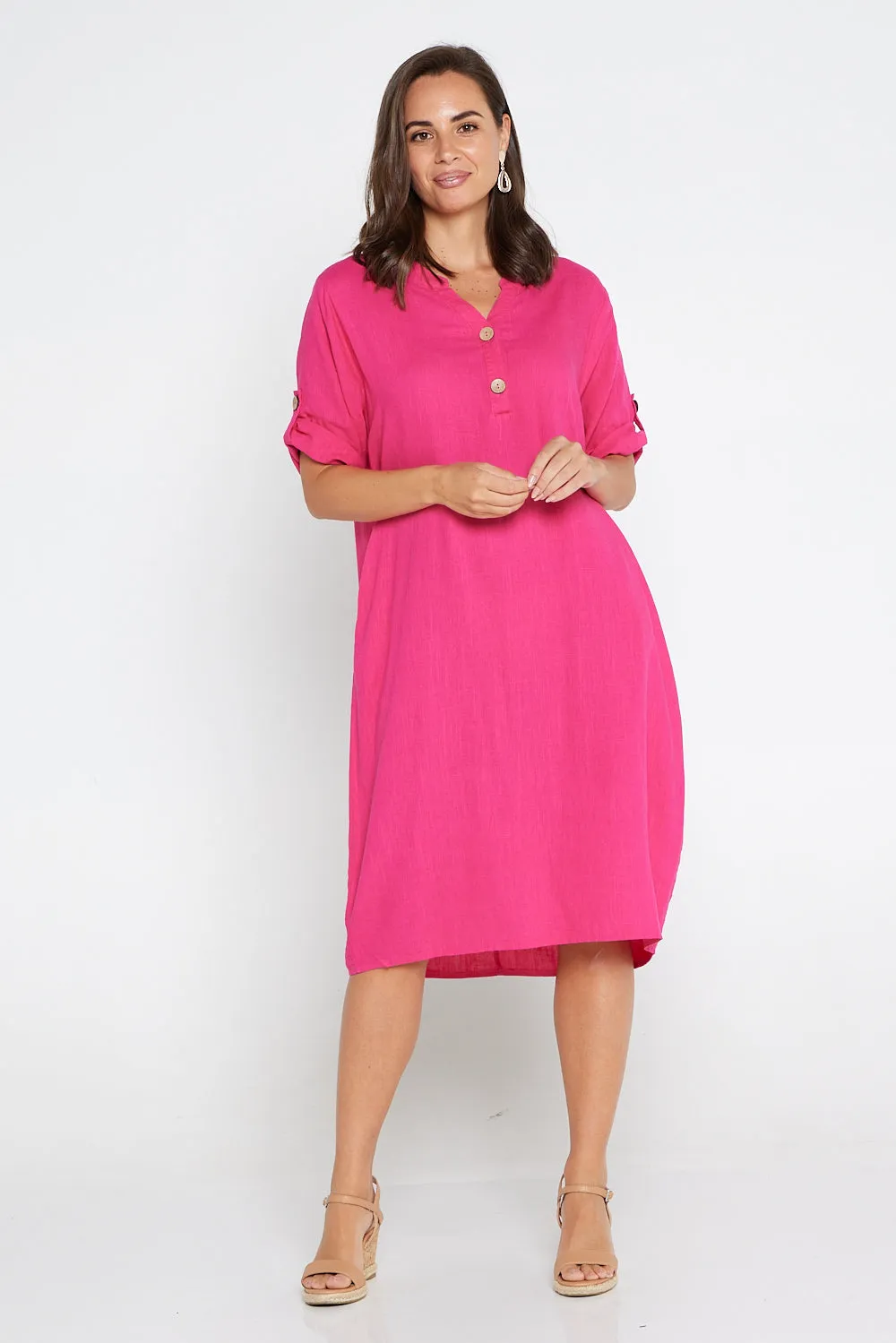 Gigi Cotton Tunic Dress - Hot Pink