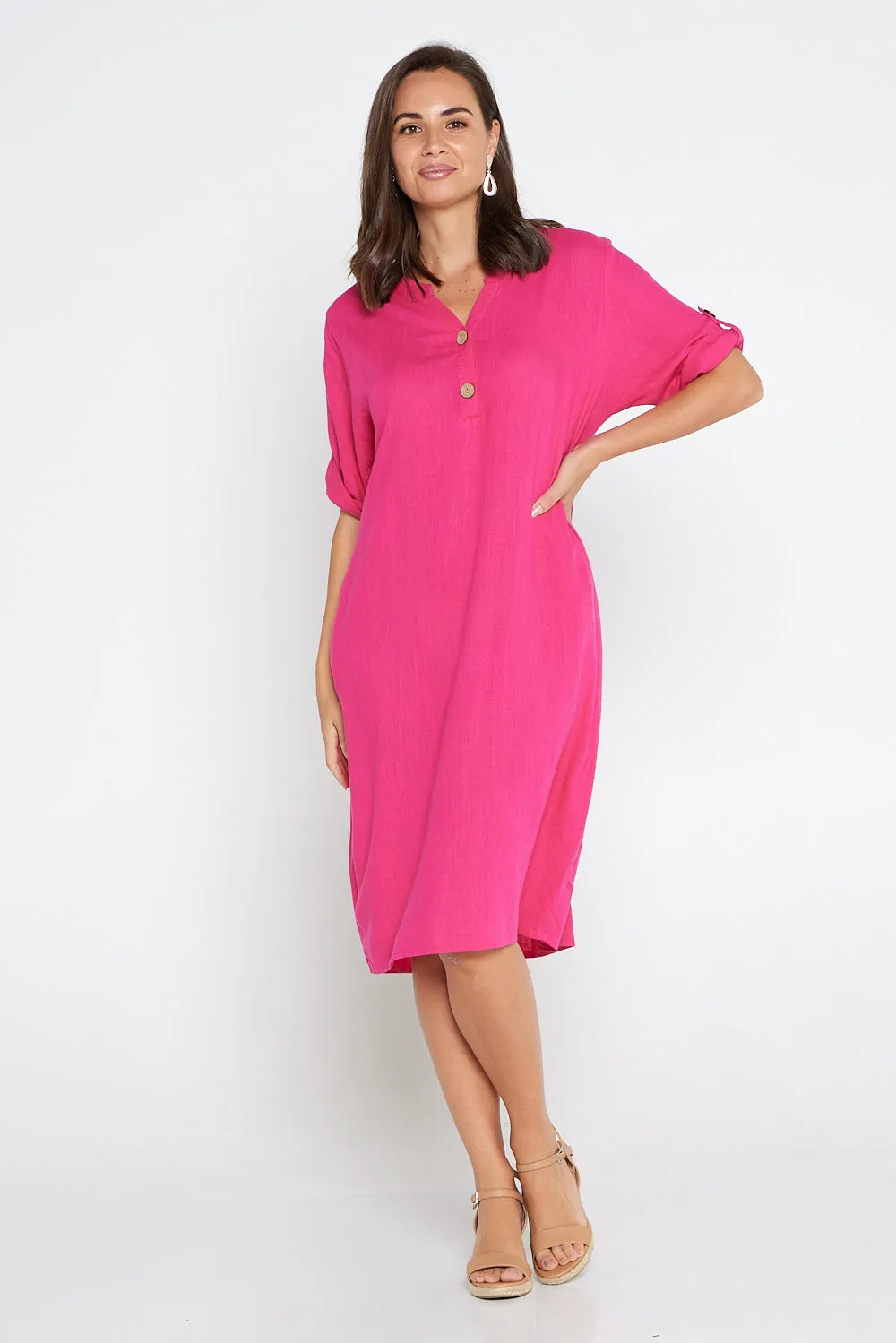 Gigi Cotton Tunic Dress - Hot Pink