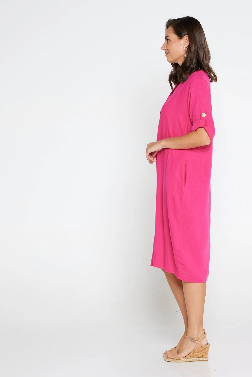 Gigi Cotton Tunic Dress - Hot Pink