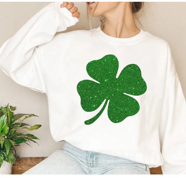 Glitter St. Patricks Day Sweatshirt - Irish Sweatshirt - Shamrock Elbow Patch Sweatshirt