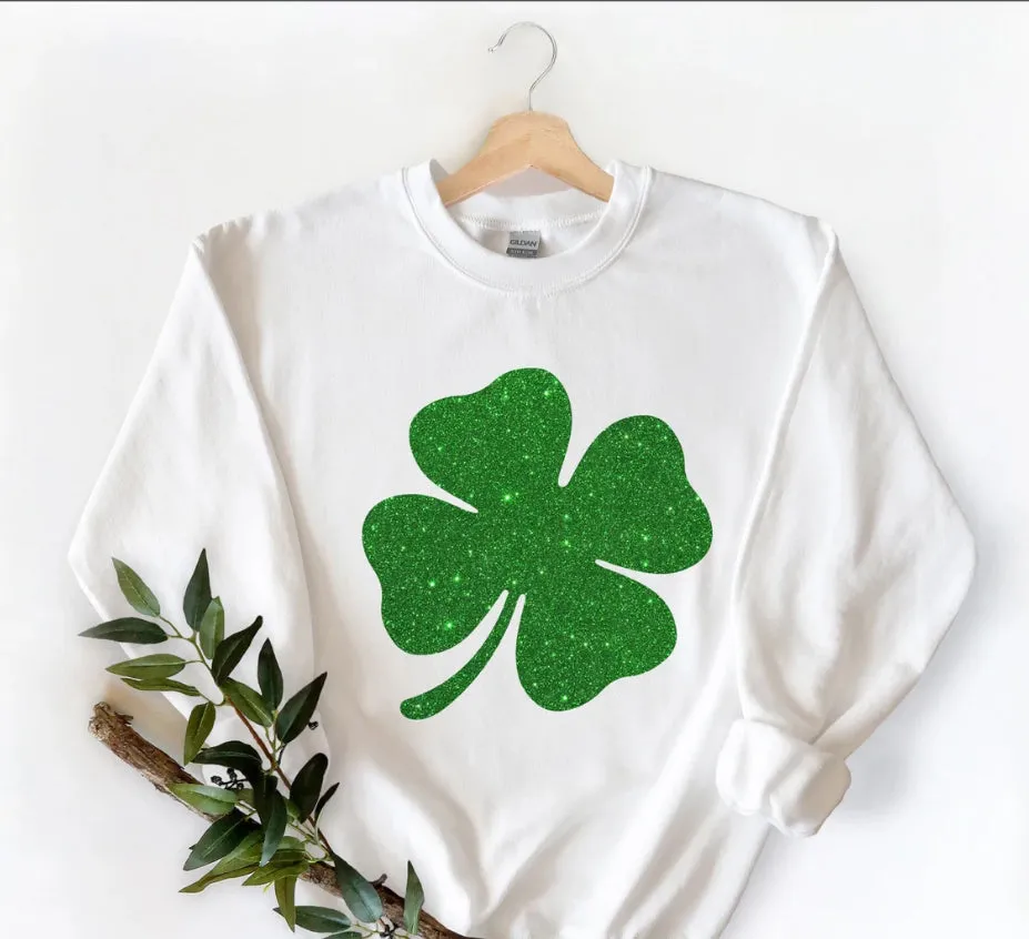 Glitter St. Patricks Day Sweatshirt - Irish Sweatshirt - Shamrock Elbow Patch Sweatshirt