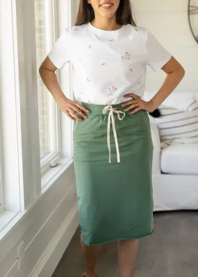 Green Basic Tie Waist Midi Skirt - FINAL SALE