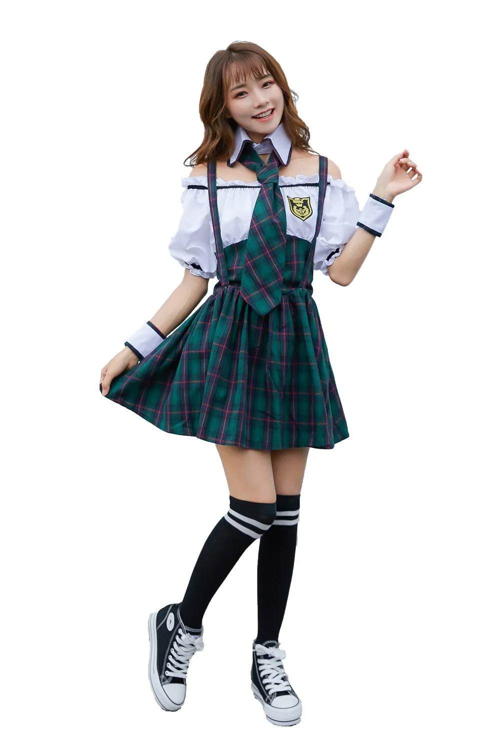 Halloween Role Play Japanese Cute Student Outfit Cheerleading School Adult Plaid Stage Performance