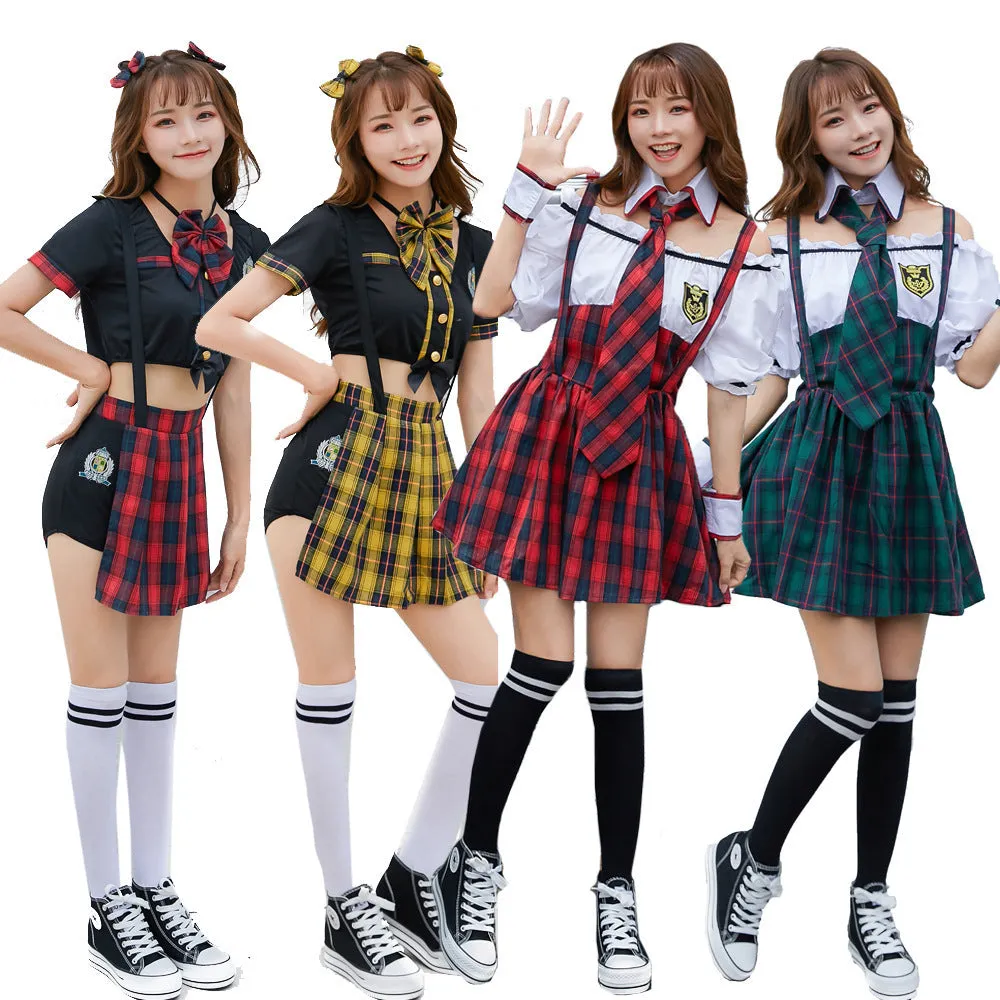 Halloween Role Play Japanese Cute Student Outfit Cheerleading School Adult Plaid Stage Performance