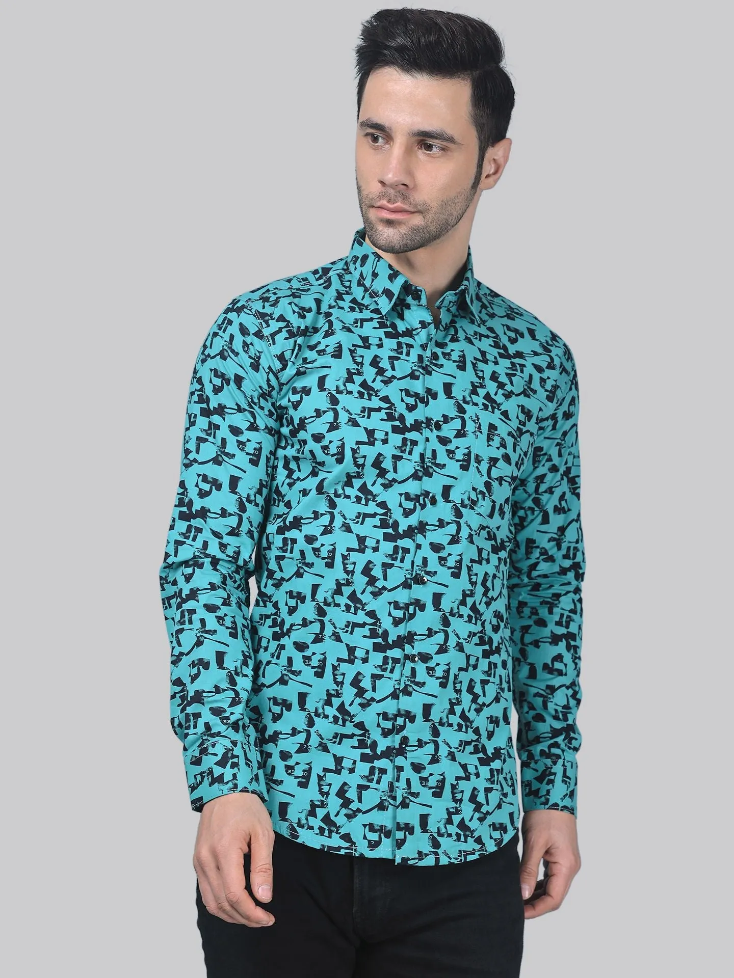 High-fashion Men's Printed Full Sleeve Linen Button-Up Shirt For Men