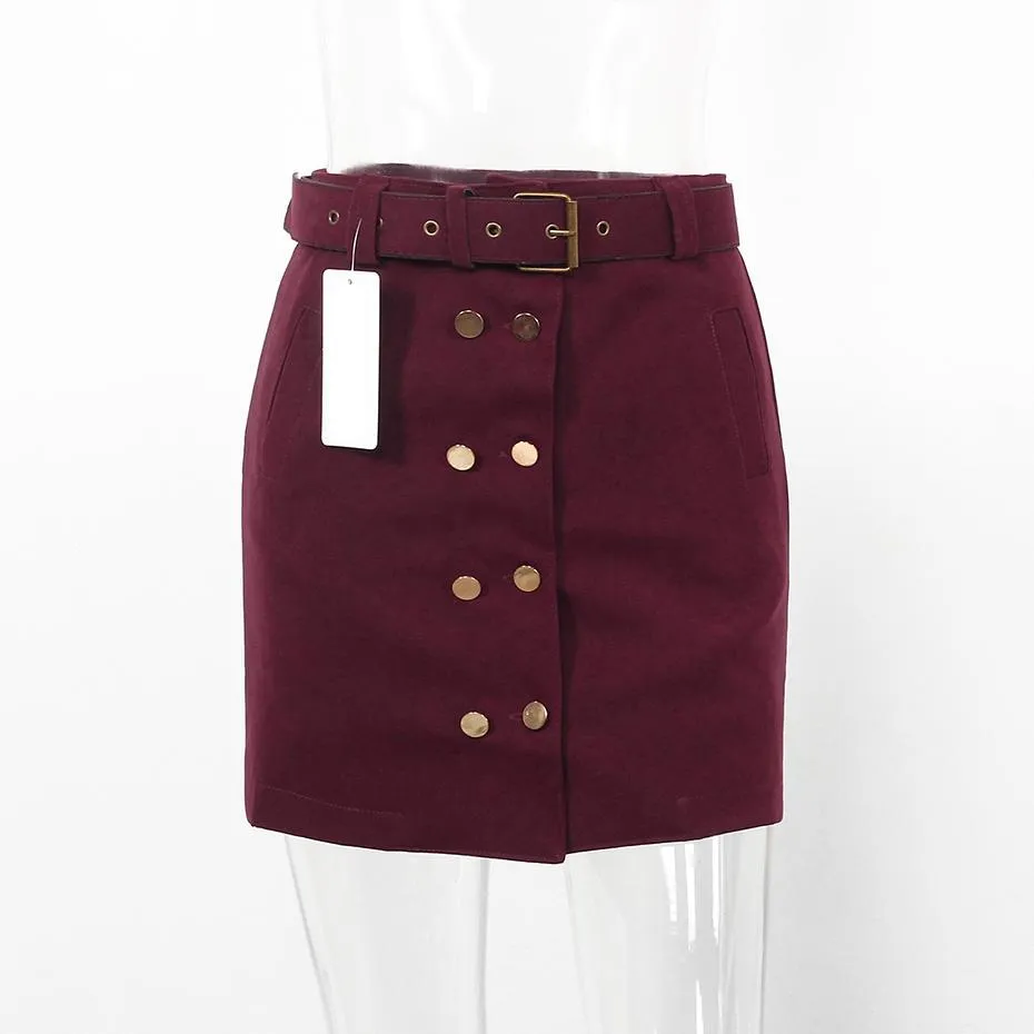 High Waist Double Button Skirt with Belt