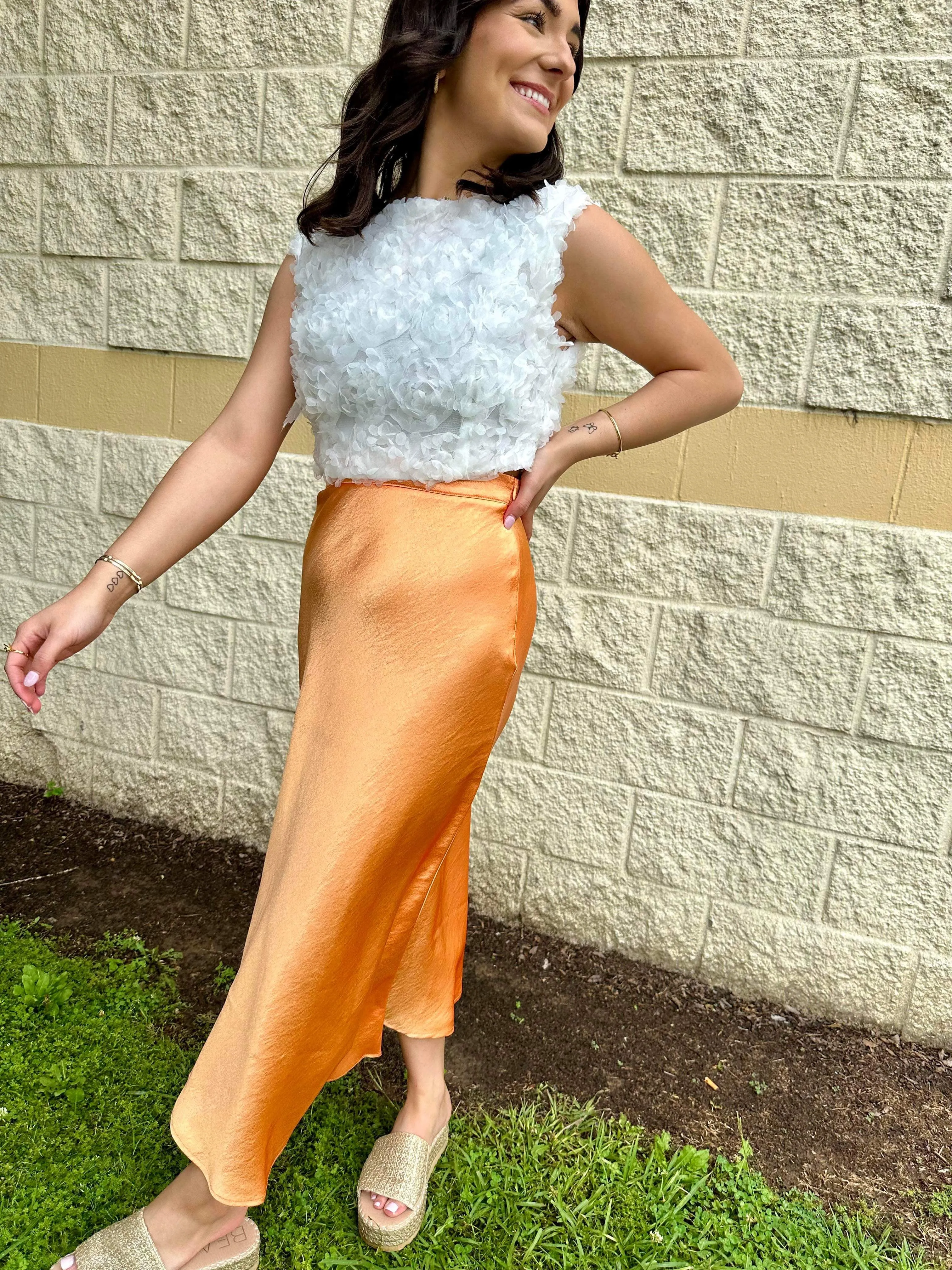 In Due Time Midi Skirt Orange