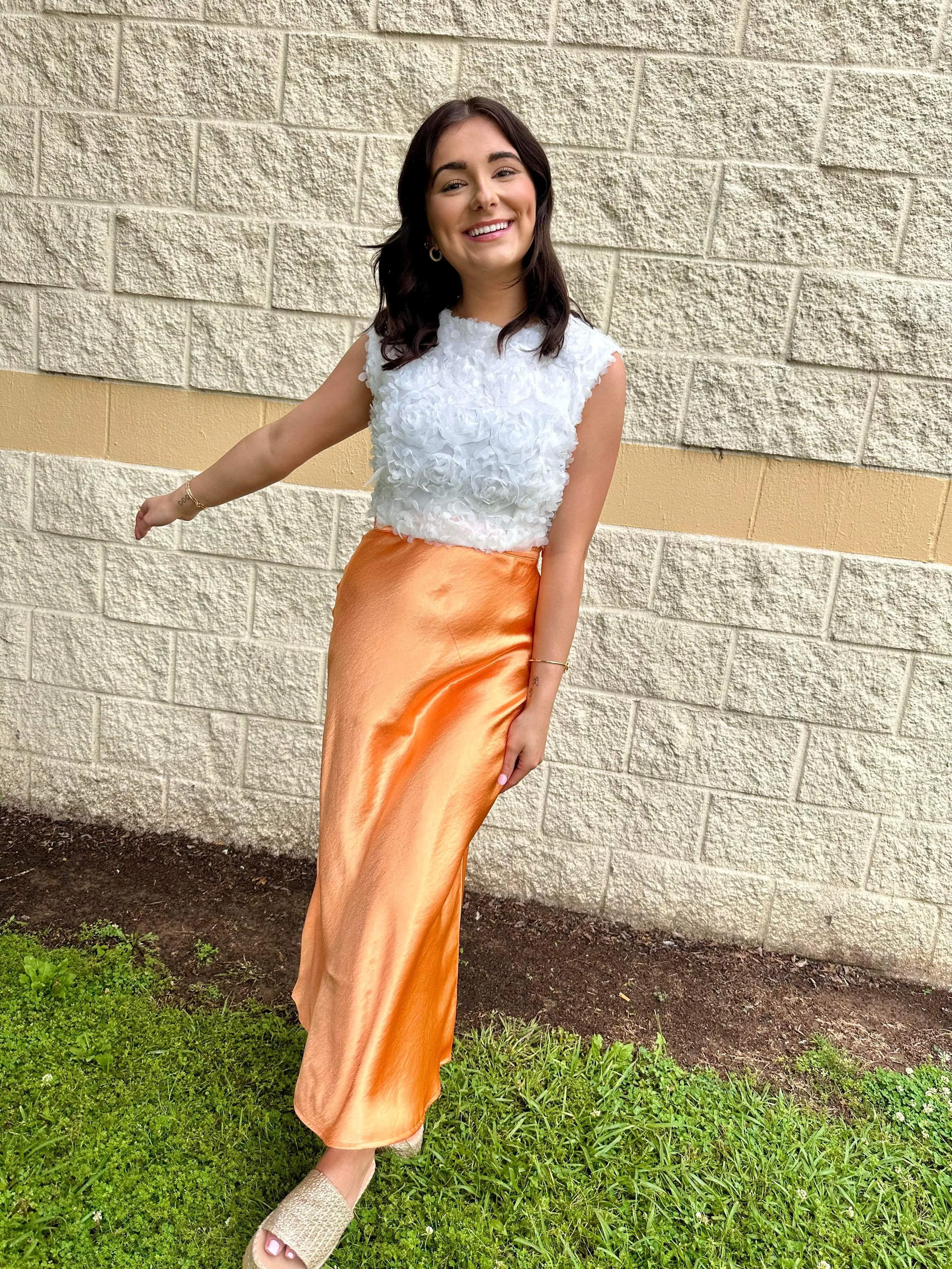 In Due Time Midi Skirt Orange