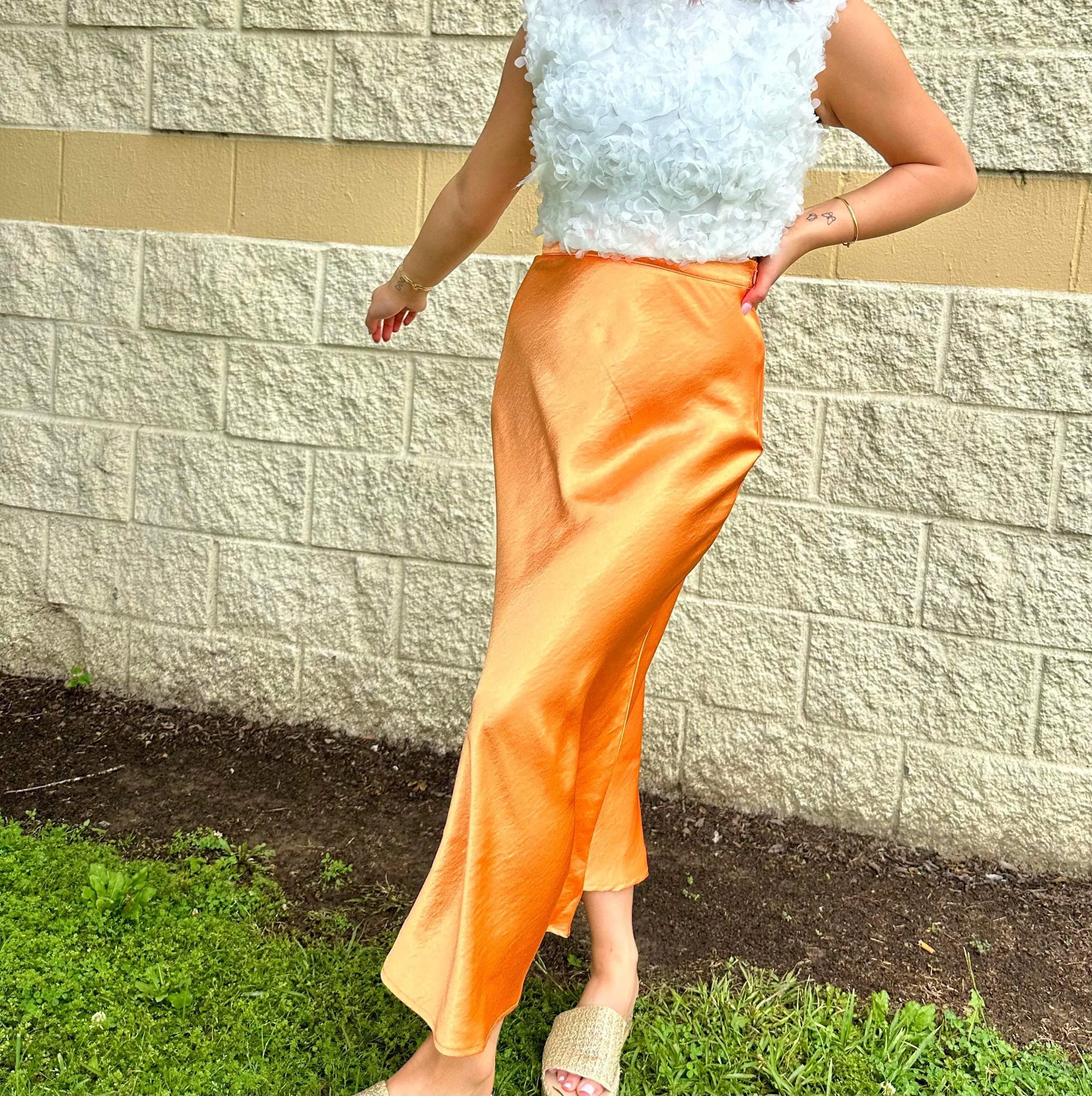 In Due Time Midi Skirt Orange