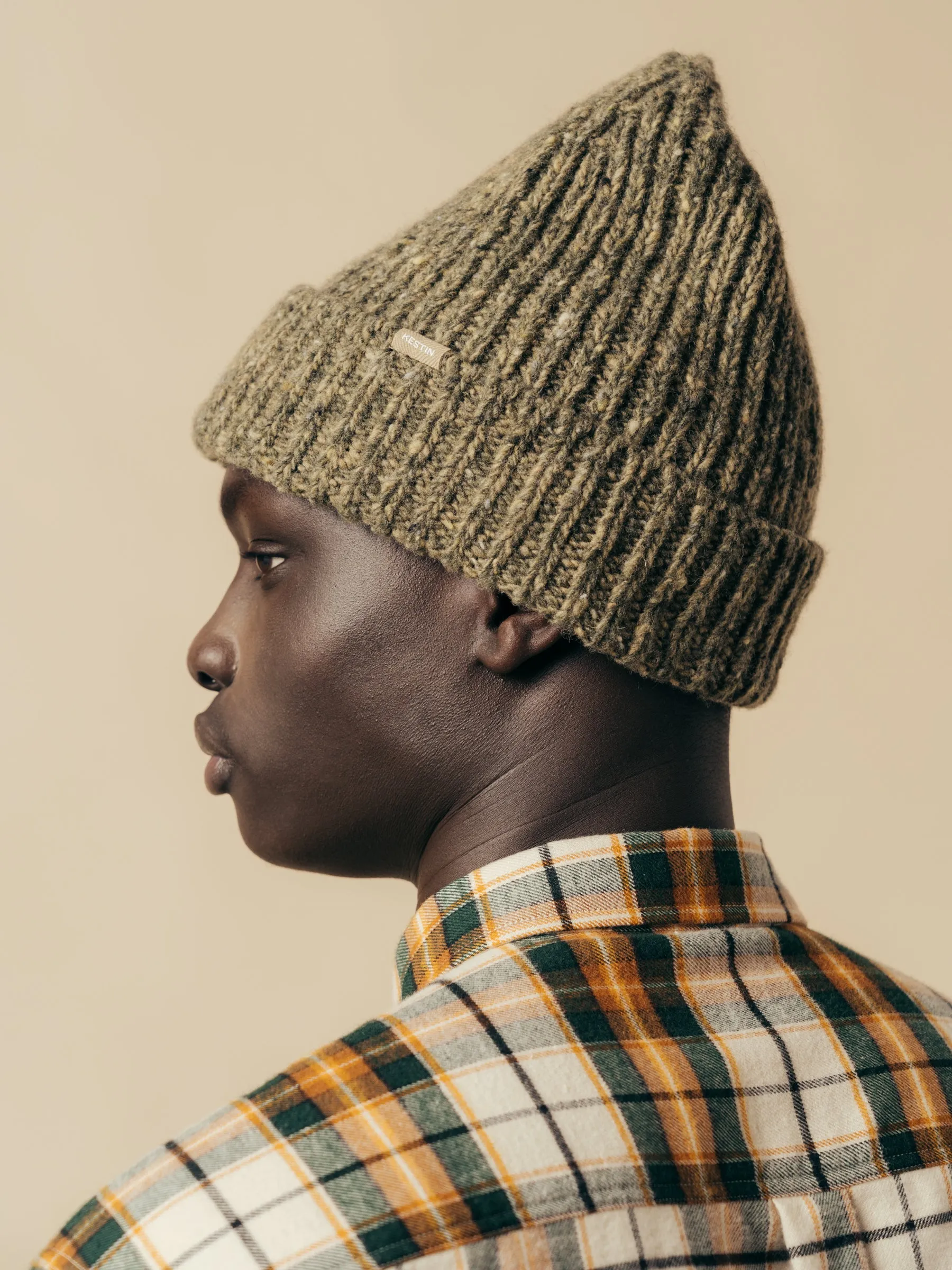 Isla Beanie in Olive Marl Merino Wool