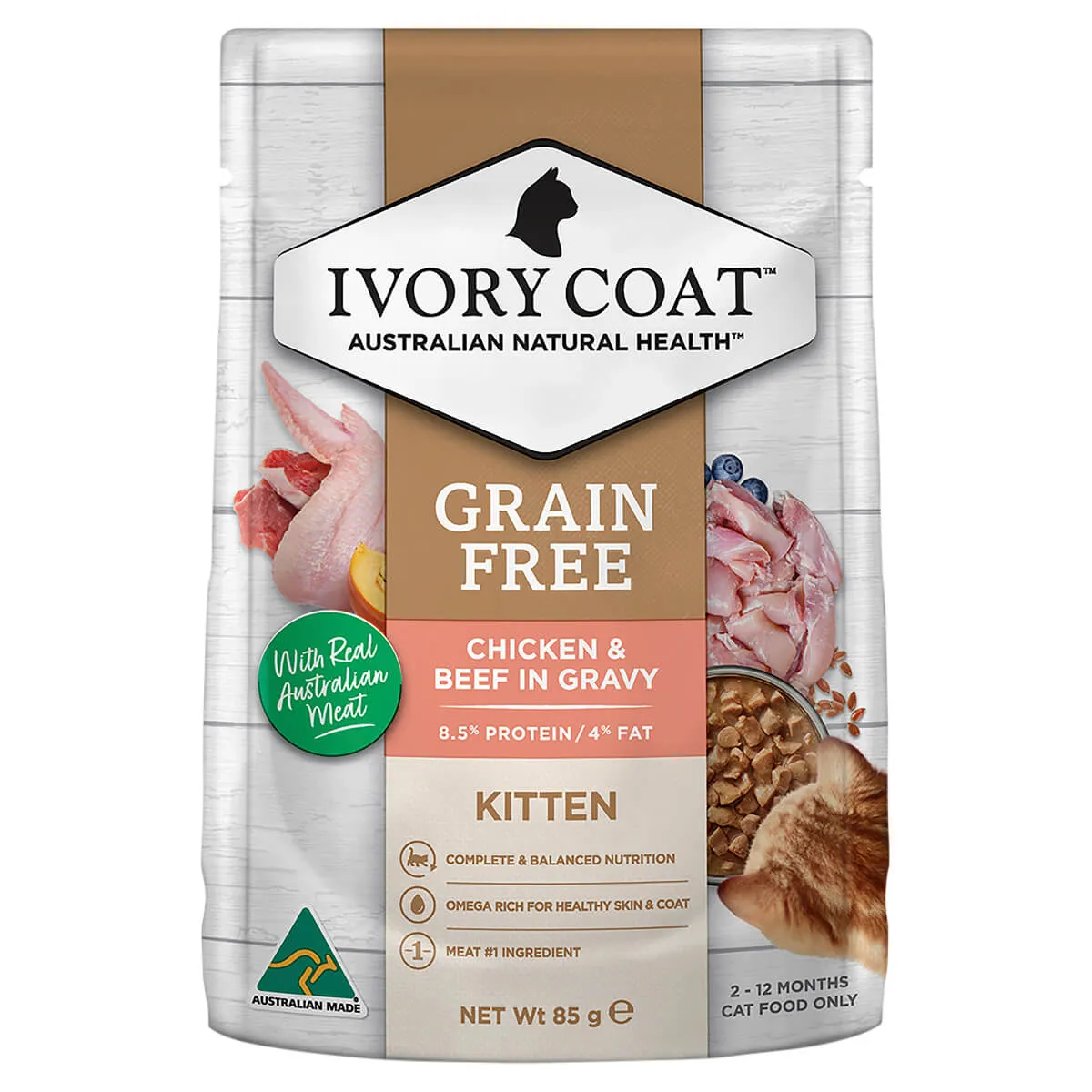 Ivory Coat Kitten Chicken with Beef Wet Cat Food 85g