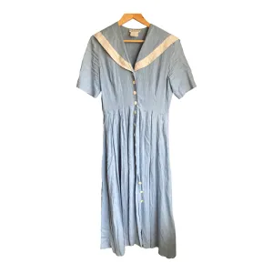 Jaeger Linen Pale Blue Sailor Collared Short Sleeved Dress UK Size 8