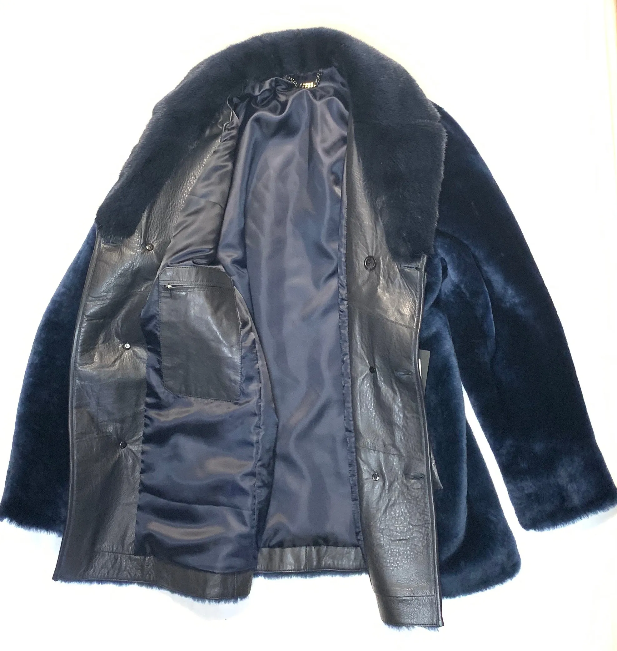 Kashani Navy Blue Mink Mouton Peacoat Shearling