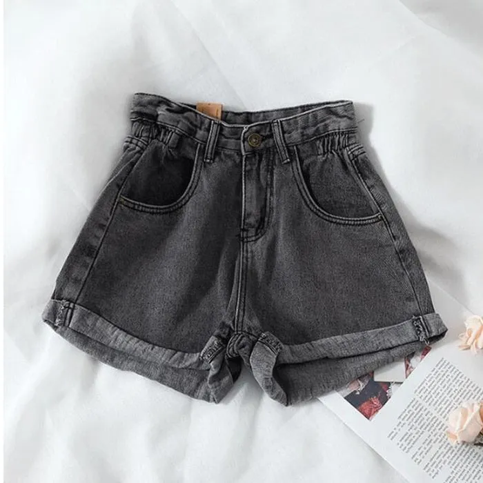 KittenAlarm - New Summer High Waist Denim Shorts Women Casual Loose Ladies Fashion Plus Size Elastic Waist Wide Leg Short Jeans Female