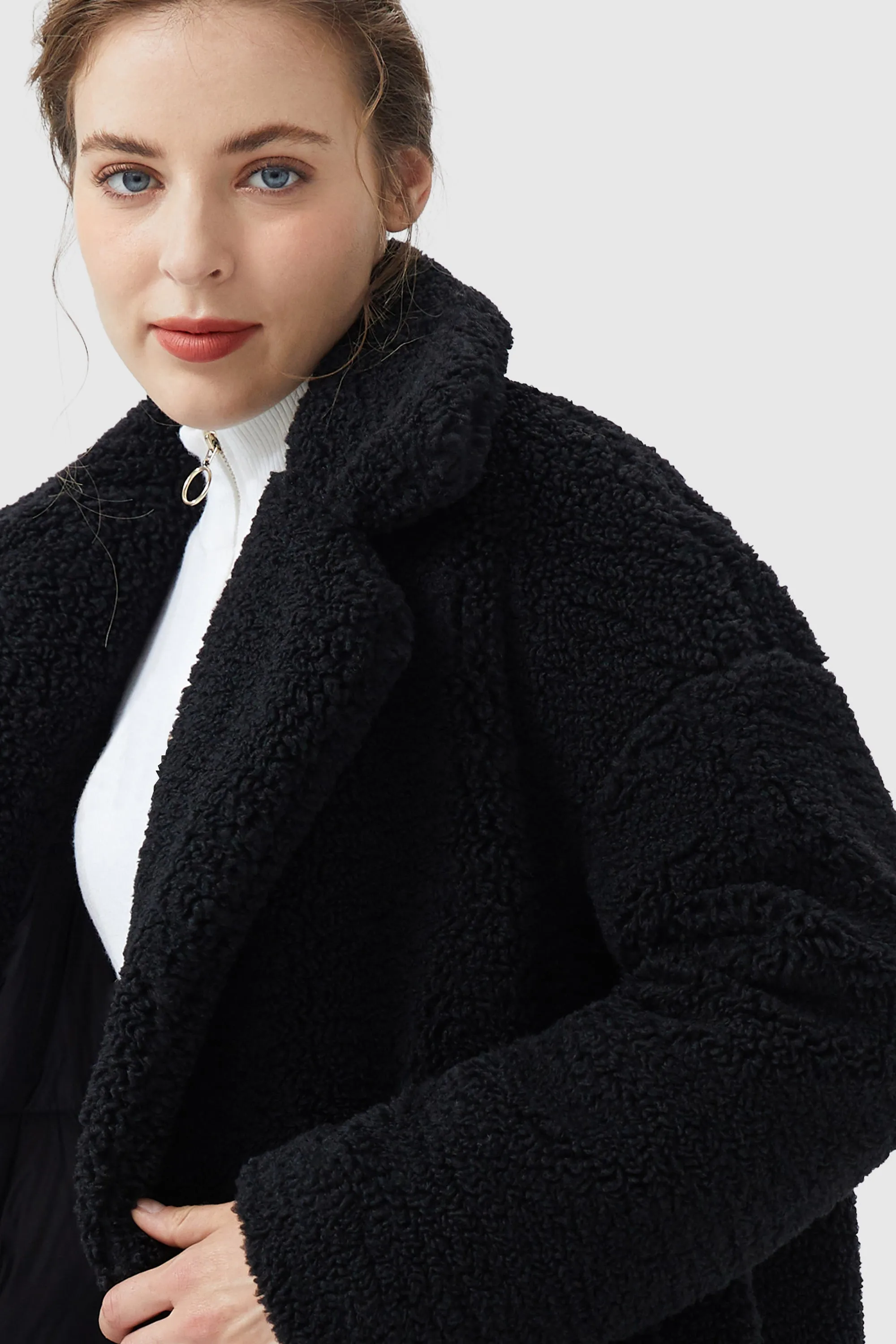 Knee-Length Fleece Lapel Down Coat