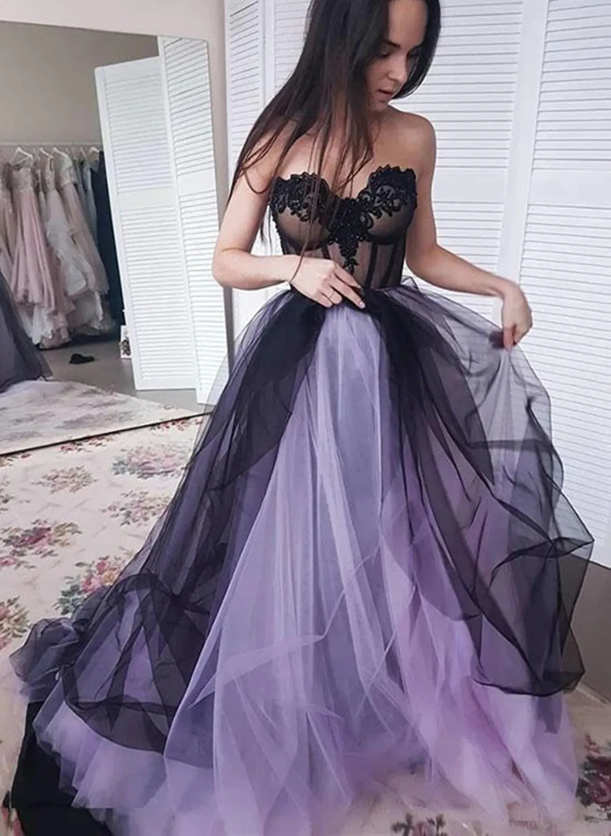 Light Purple Sweetheart Tulle Long Party Dress, Light Purple Prom Dress