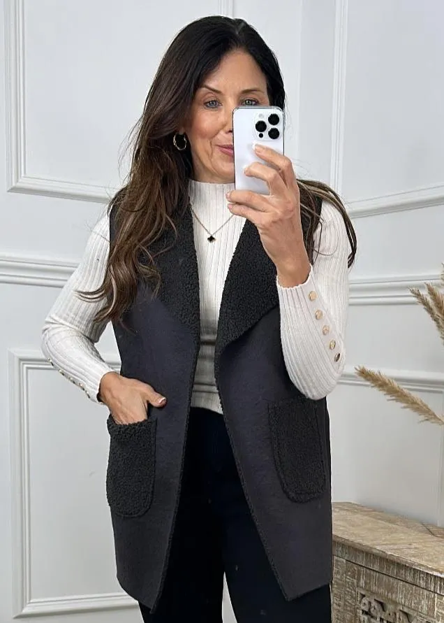 Lynne Dark Grey Open Front Waistcoat