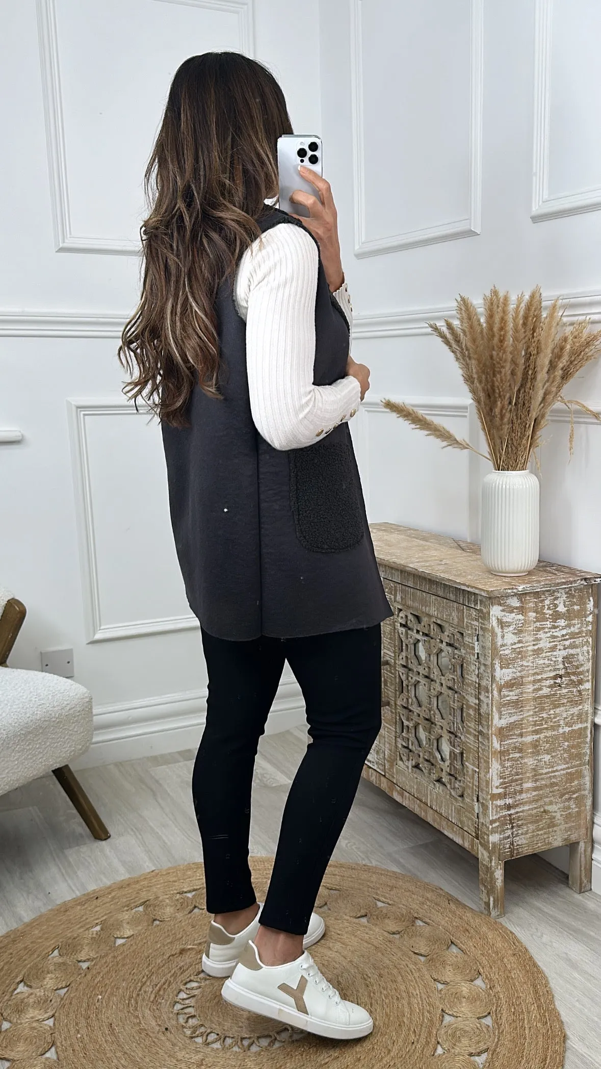 Lynne Dark Grey Open Front Waistcoat