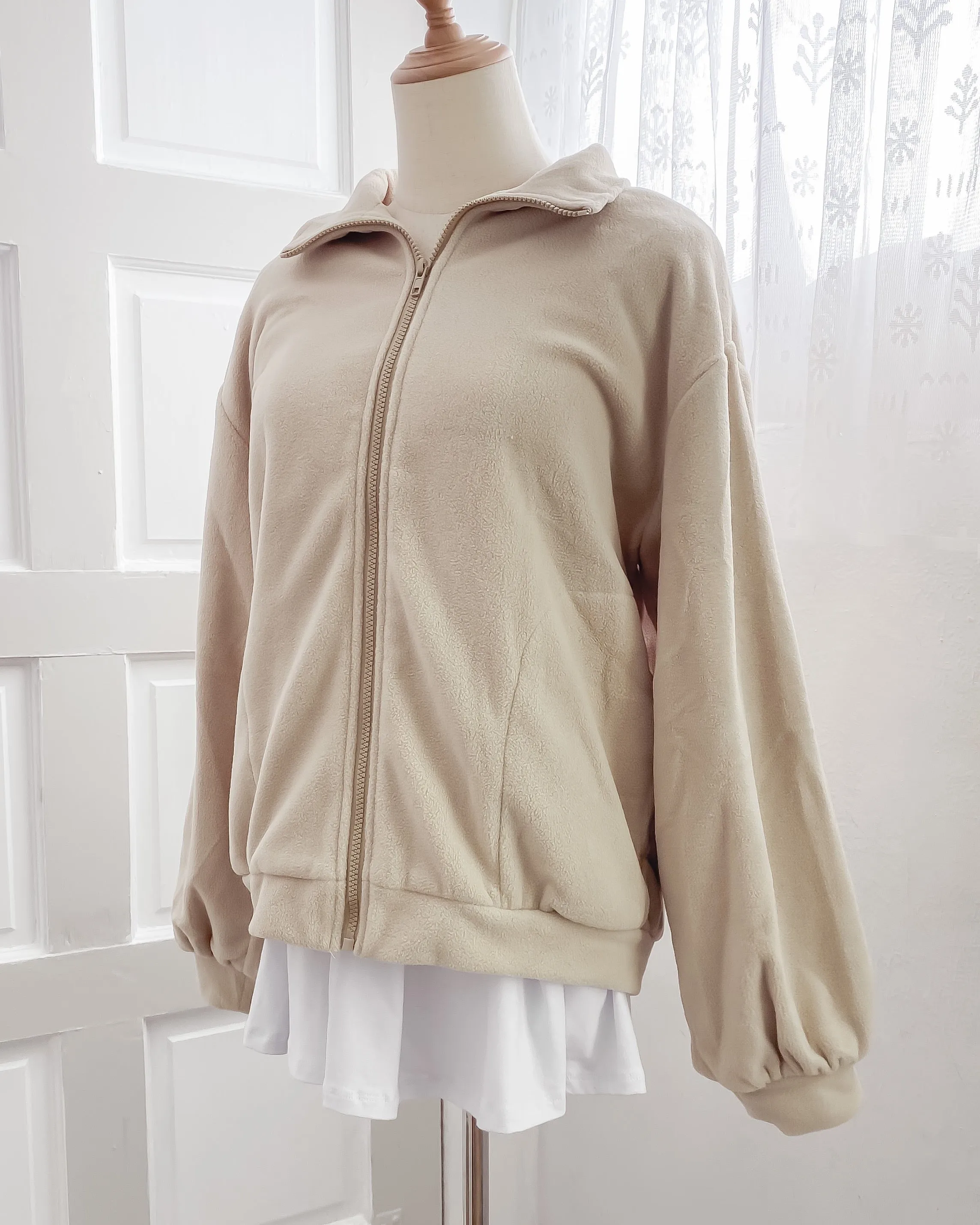 Megan Oversized Zip Jacket w/ Balloon Sleeves