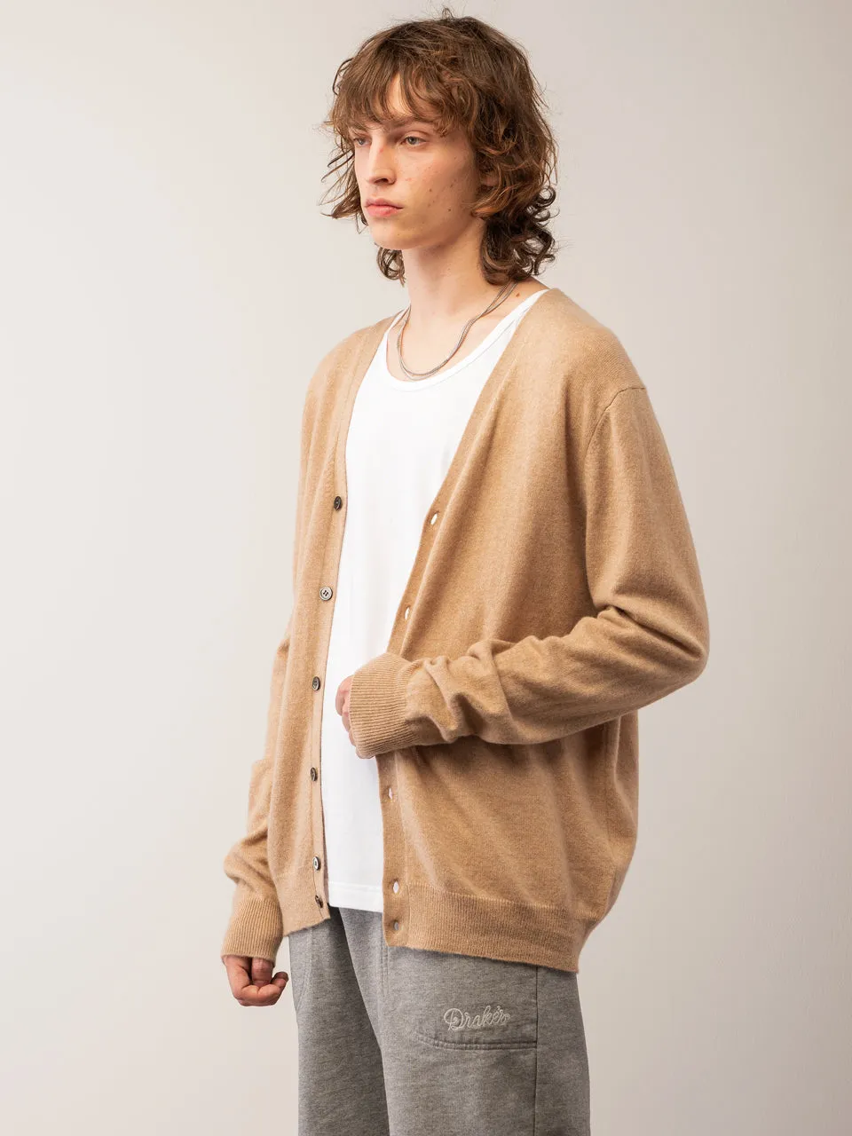 Men V Neck Cardigan_Camel