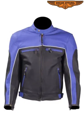 Mens Blue Racer Jacket With Reflective Piping