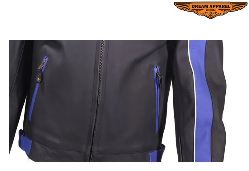 Mens Blue Racer Jacket With Reflective Piping