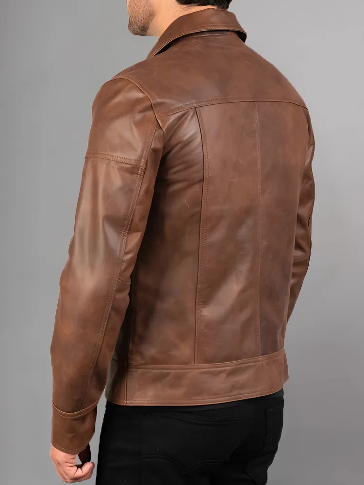 Mens Brando Cafe Racer Motorcycle Leather Jacket