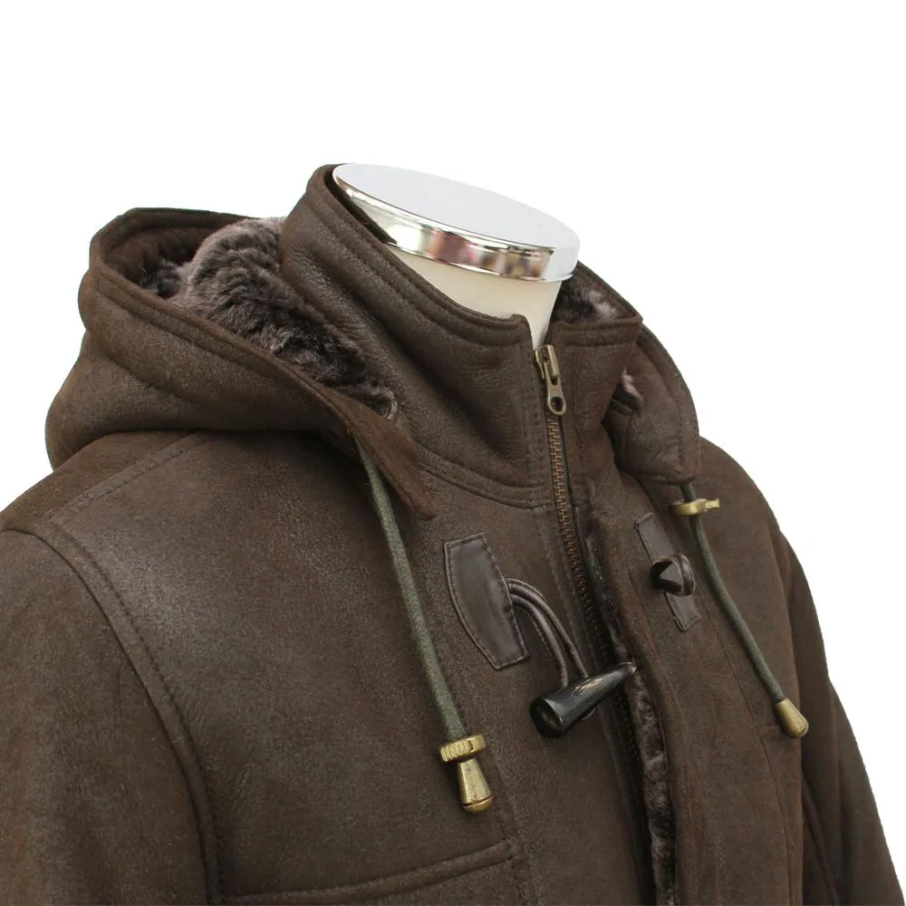 Men's John Suede Sheepskin Duffle Coat - Brown