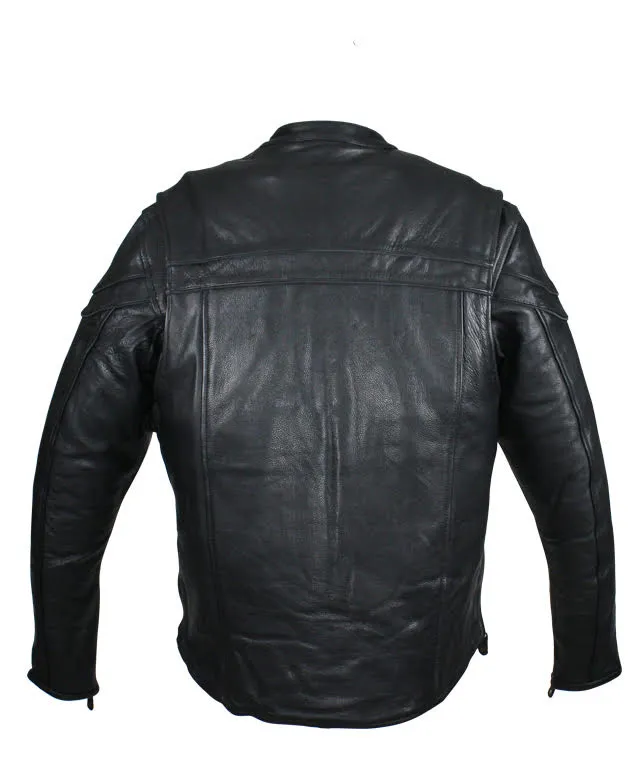 Mens Leather Motorcycle Racer Jacket Premium Cowhide Leather Zipper Front Zipout Lining