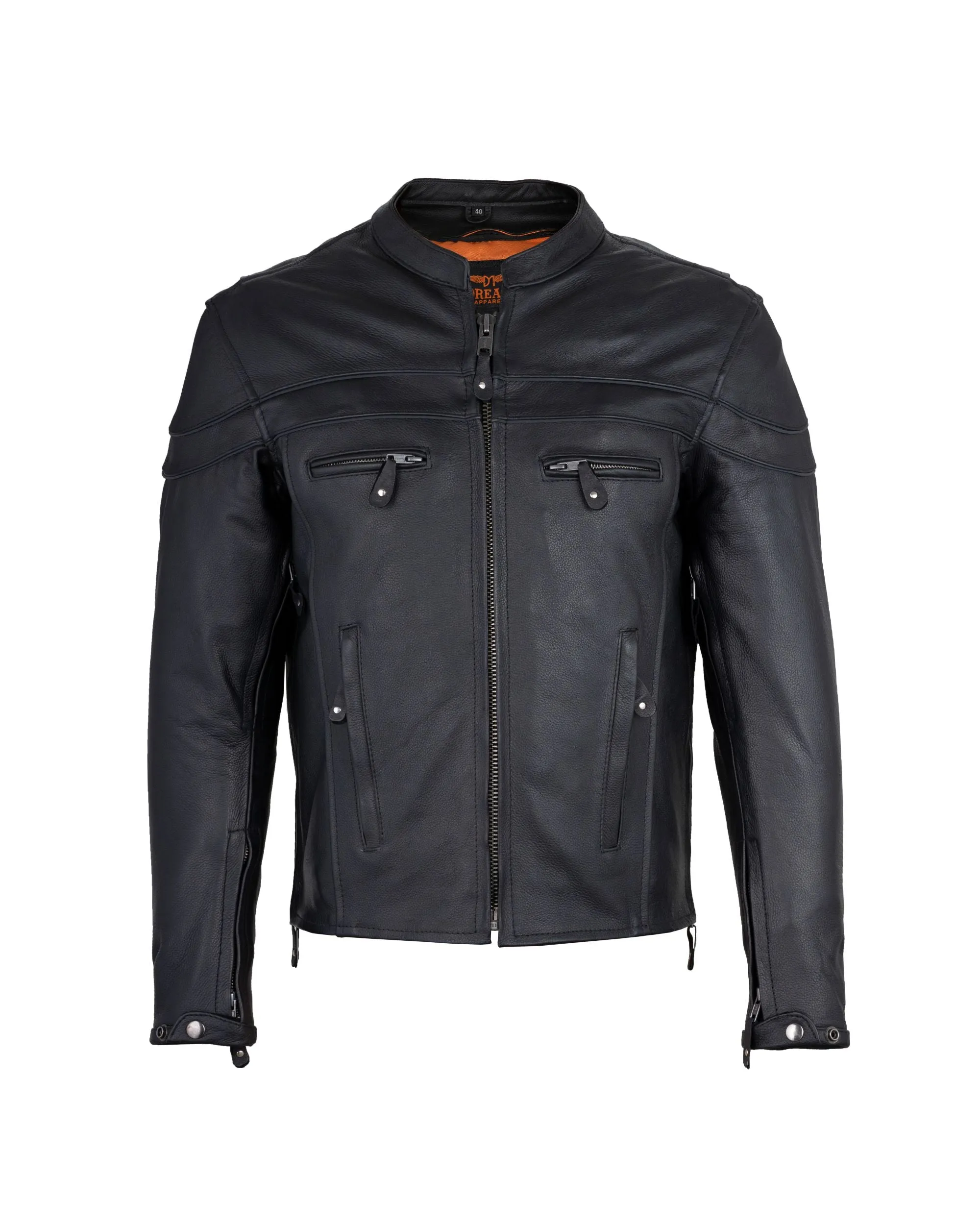 Mens Leather Motorcycle Racer Jacket Premium Cowhide Leather Zipper Front Zipout Lining