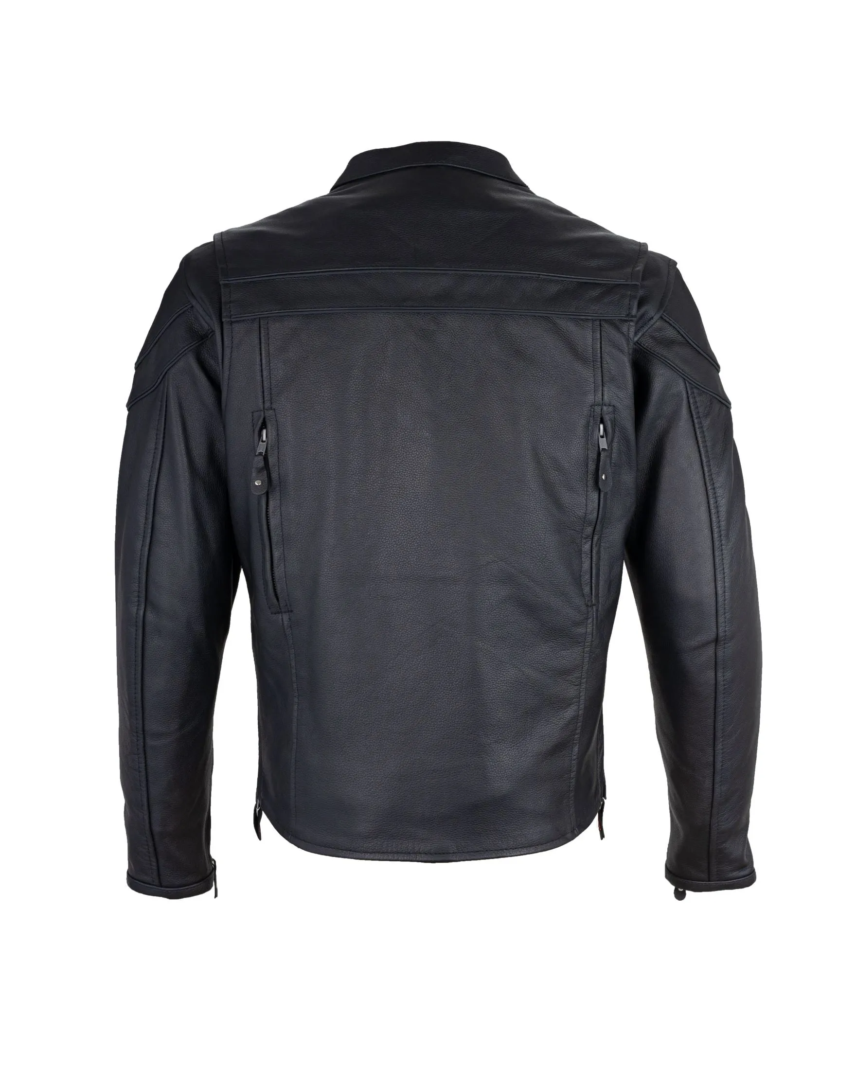 Mens Leather Motorcycle Racer Jacket Premium Cowhide Leather Zipper Front Zipout Lining