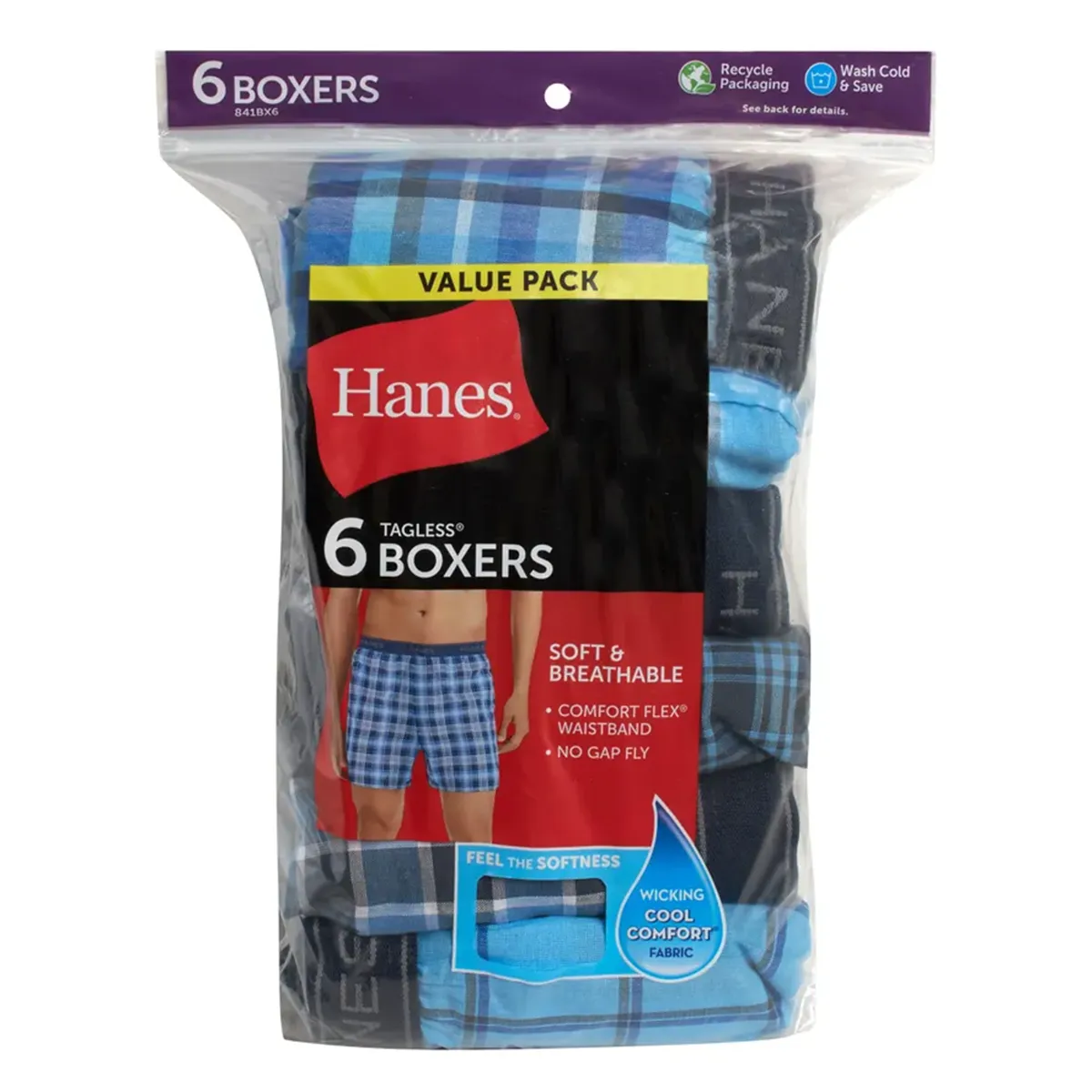 Men's Plaid Boxer Underwear 6-Pack 841BX6