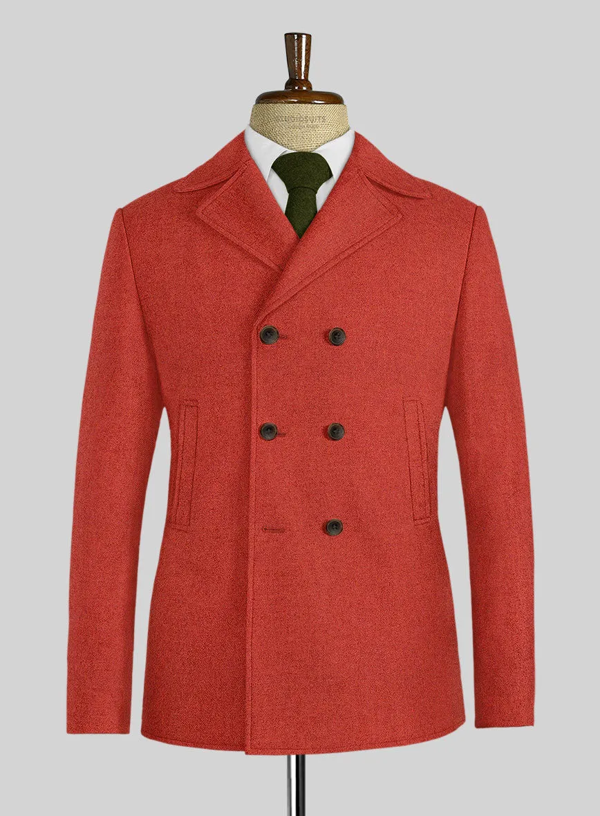 Naples Fiery Orange Tweed Pea Coat