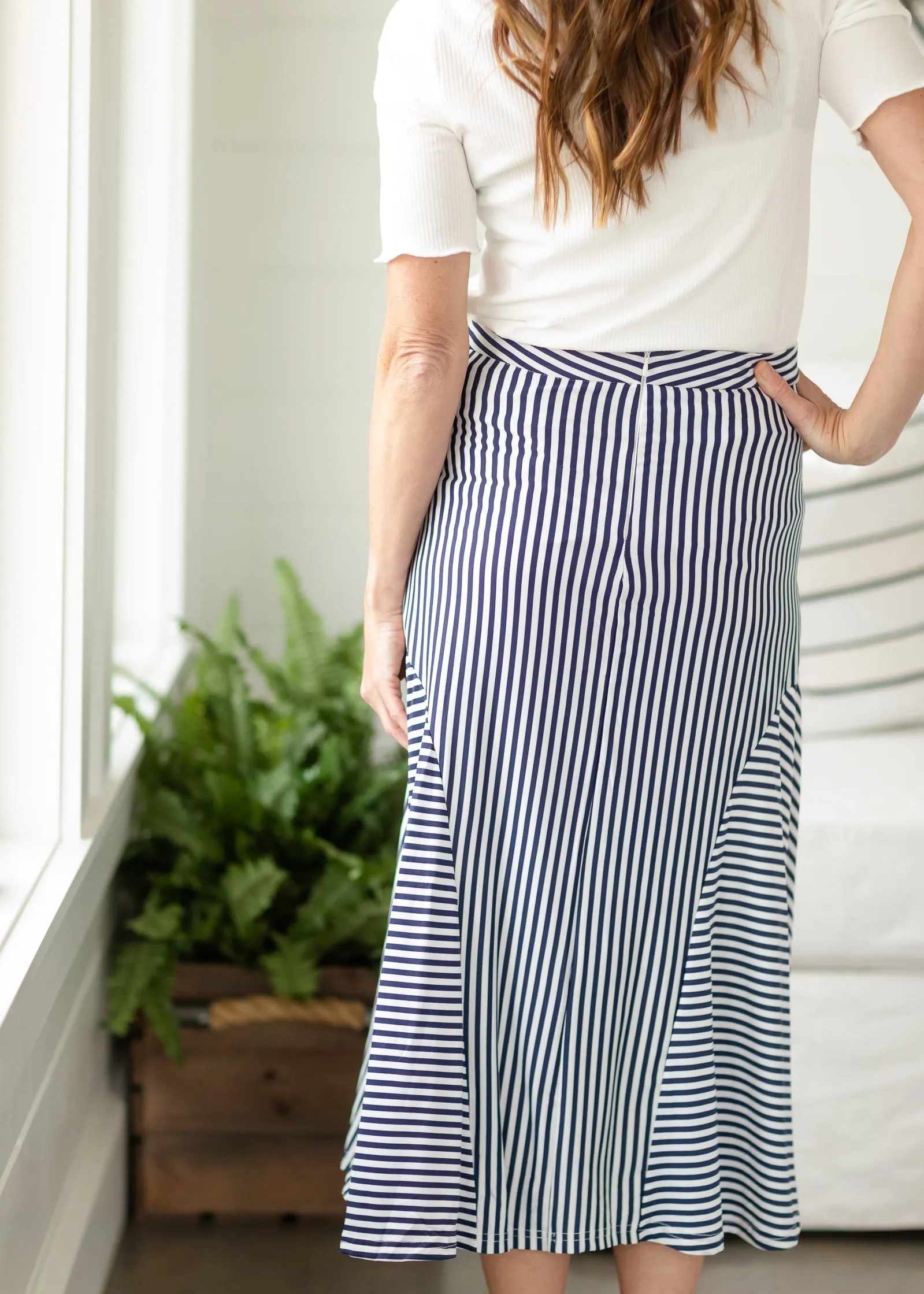 Navy Front Tie Stripe Midi Skirt - FINAL SALE