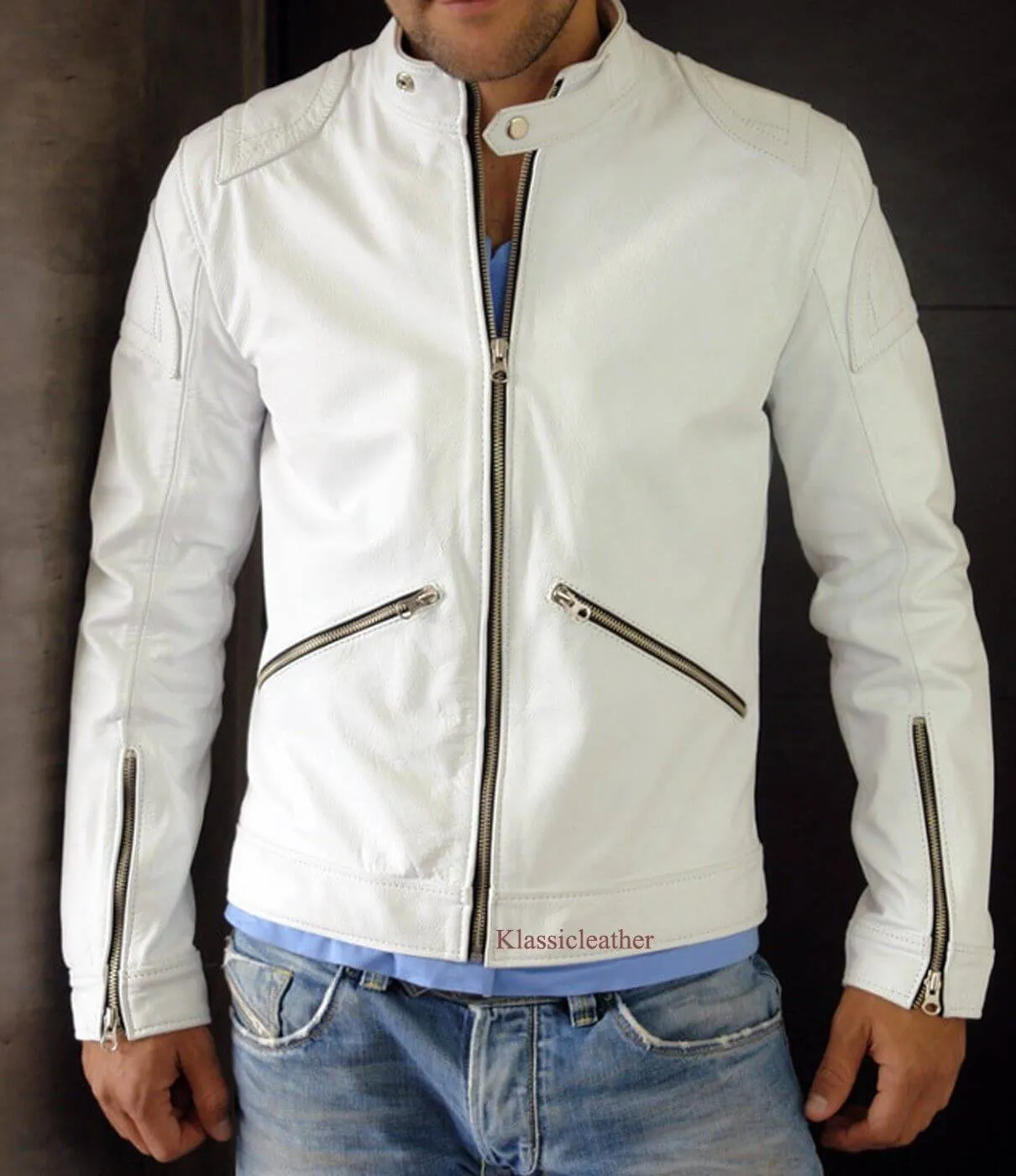 New Trendy Celebrity Premium Mode Genuine Lambskin Cuir Jacket For Men