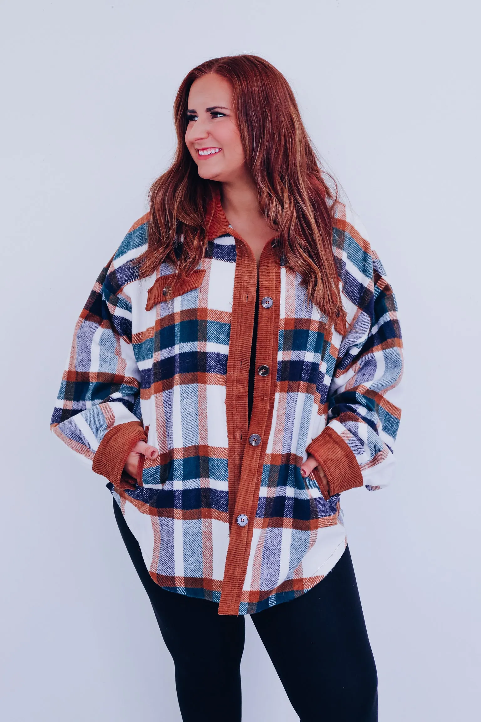 Olathe Contrasting Plaid Shacket - Camel Combo