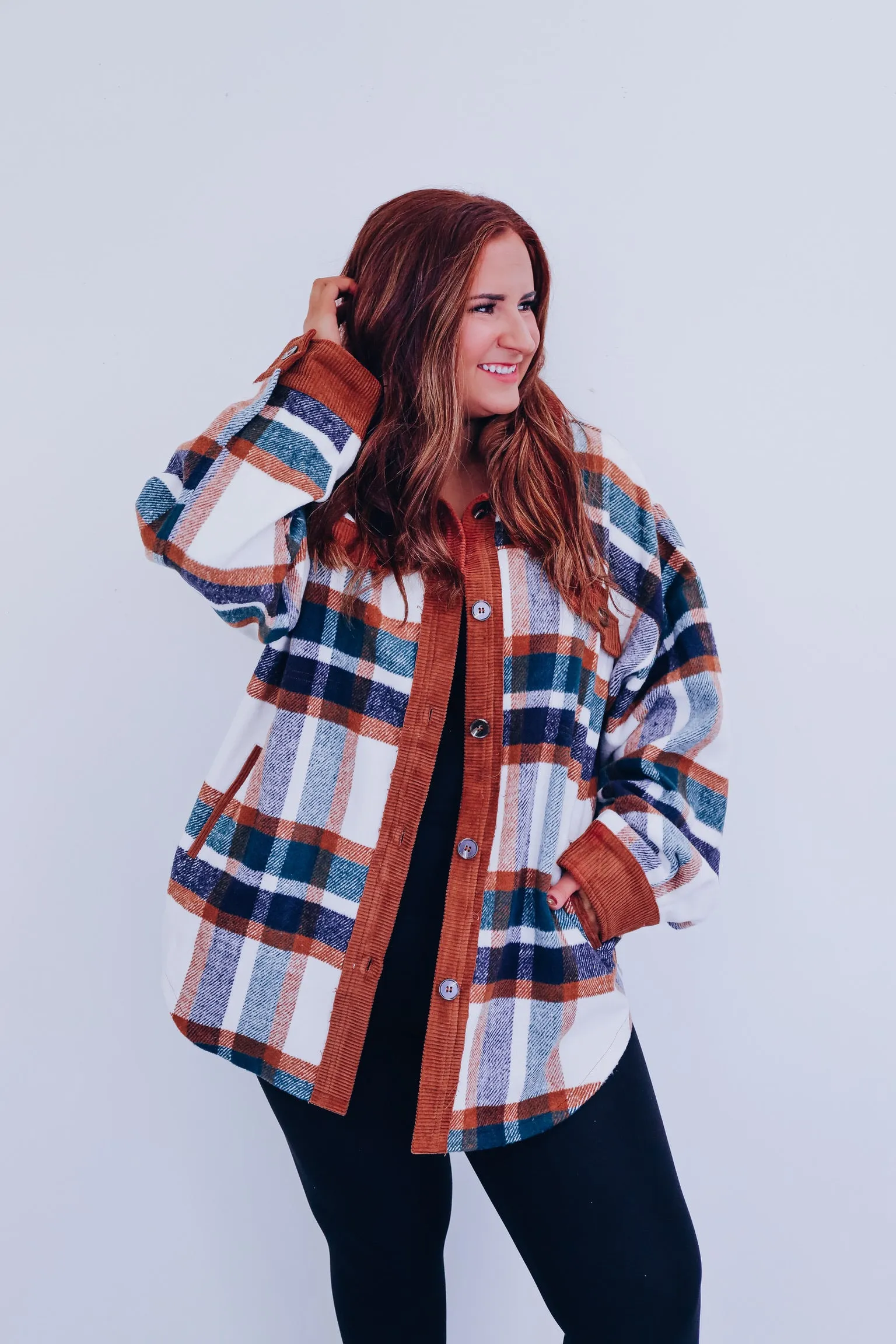 Olathe Contrasting Plaid Shacket - Camel Combo